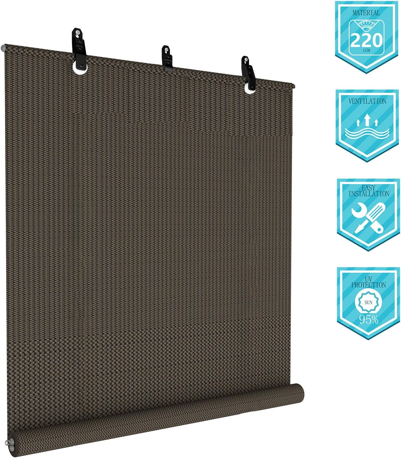 Coarbor Outdoor Roll up Shades Blinds for Porch Patio Shade Exterior Roller Shade Privacy Shade Screen for Deck Pergola Gazebo Brown 8'W x 10.5'H