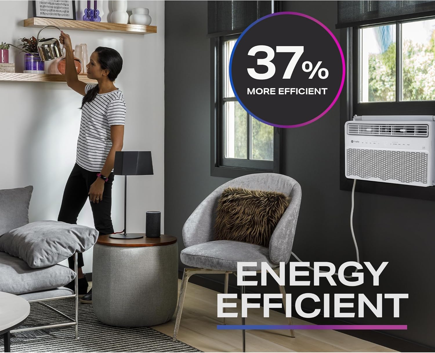 GE Profile Inverter Window Air Conditioner Unit 10,000 BTU with Energy Efficient AC Cooling up to 450 sq ft., Ultra Quiet, SMART Home Capable, Includes Remote and Install Kit, White