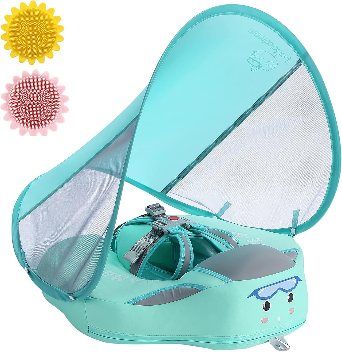Baby Pool Float with Canopy UPF 50+, Non Inflatable Mambobaby Float, Baby Floaties for Infants Swimming Training, No Flip Over Baby Swimming Float