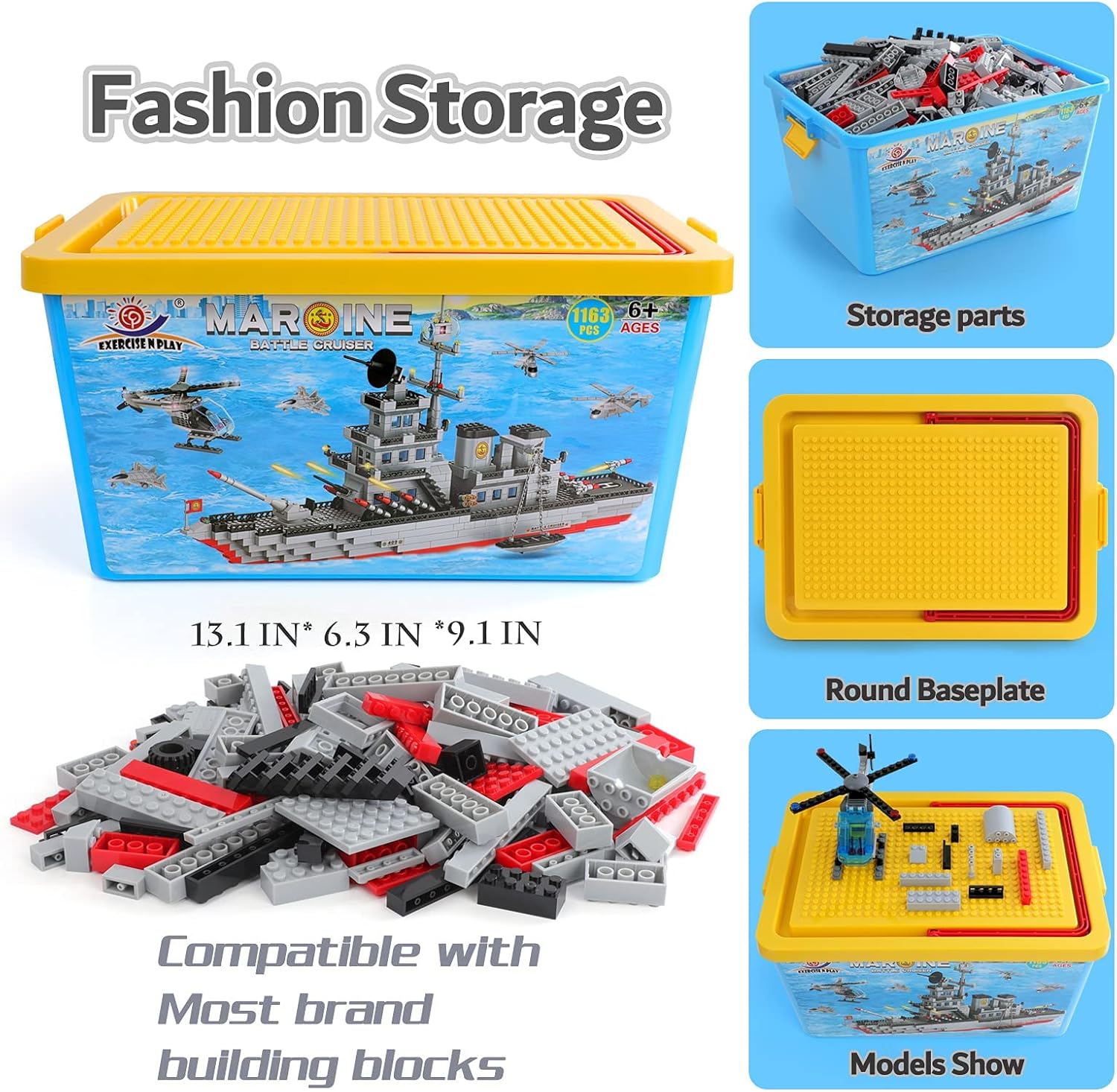 Military Aircraft Carrier Toy Building Blocks Set, 1131 Pieces Army Battleship Aircraft Boat Building Toy with Army Helicopter, Present Gift for Kids Boys Girls 6-12