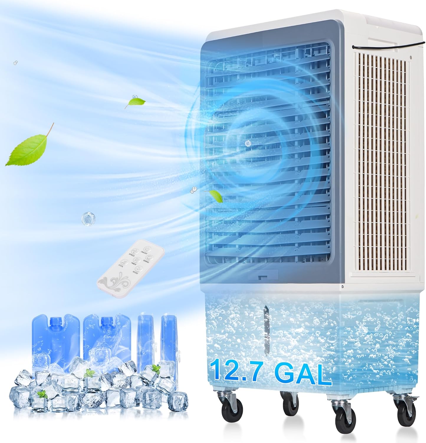 Swamp Cooler,4129 CFM Evaporative Air Cooler,Portable Air Cooler with Sliver Ion,Water Level Alarm,120°Oscillation,12H Timer,12.7 Gal Water Tank for Outdoor,Patio,Garage, Commercial Use(47in)