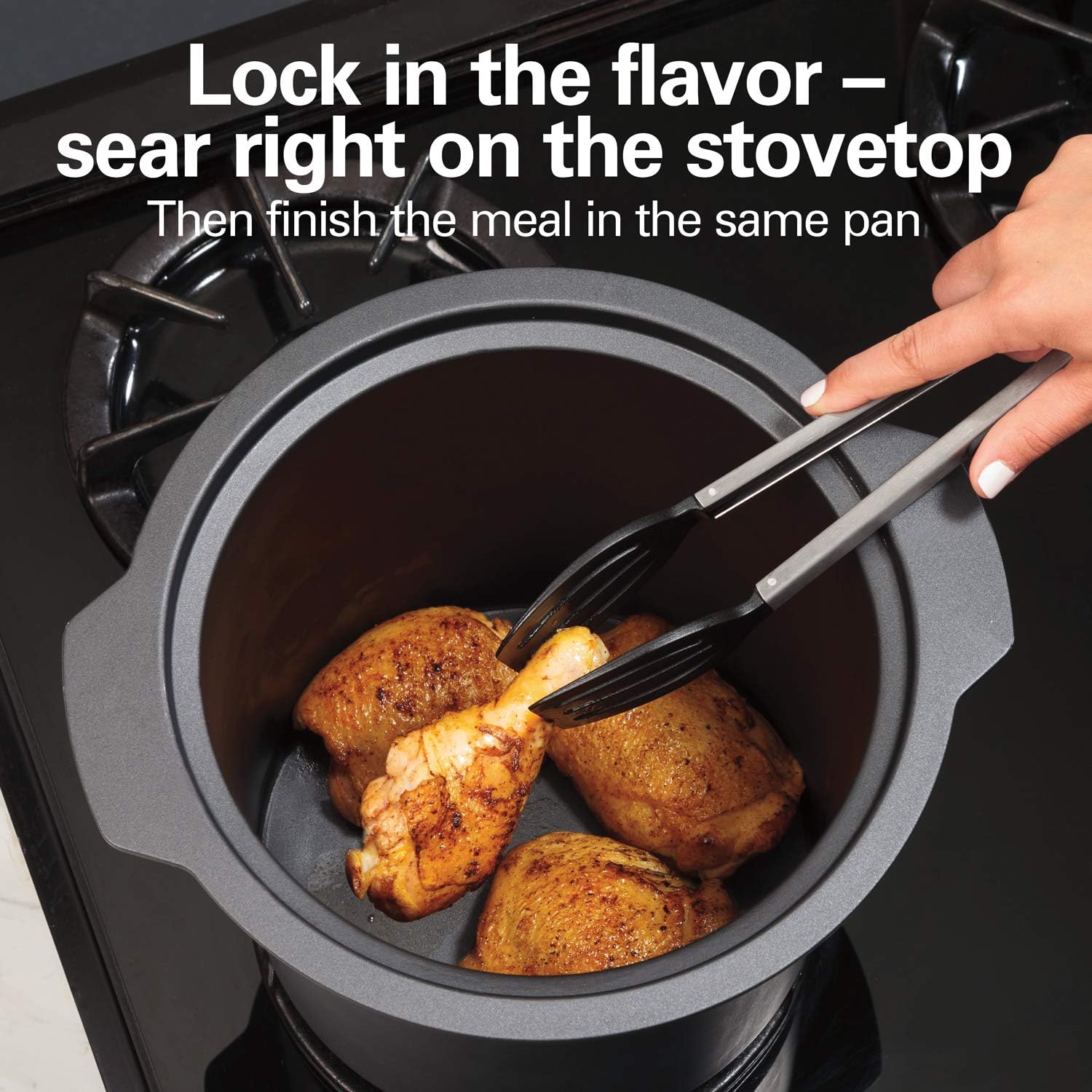Hamilton Beach Sear & Cook Stock Pot Slow Cooker with Stovetop Safe Crock, Large 10 Quart Capacity, Programmable, Silver (33196) & 8 Quart Programmable Slow Cooker, Silver (33480)