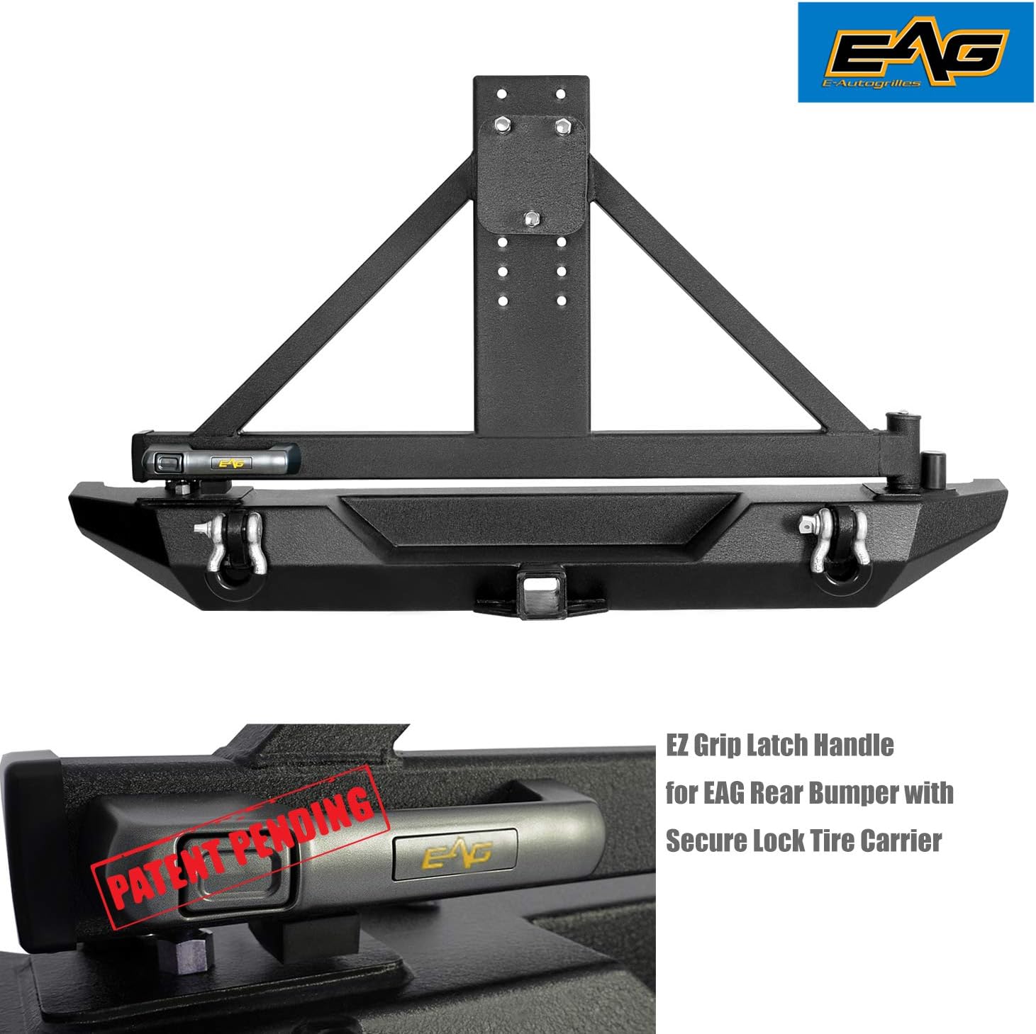 EAG Rock Crawler Rear Bumper with Secure Lock Tire Carrier Fit for 76-86 Wrangler CJ