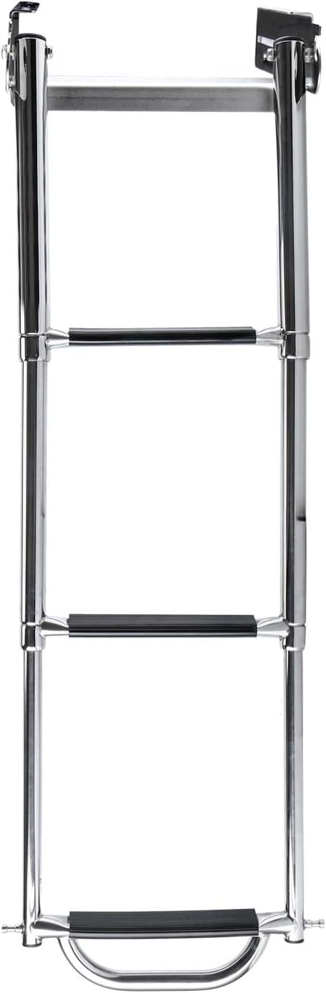 HYDDNice 3 Steps Marine Boat Ladder with Spring Loaded Latch and Carry Handle Telescoping Drop Ladder Under Platform Sliding Ladder Stainless Steel Mounting Screws Included