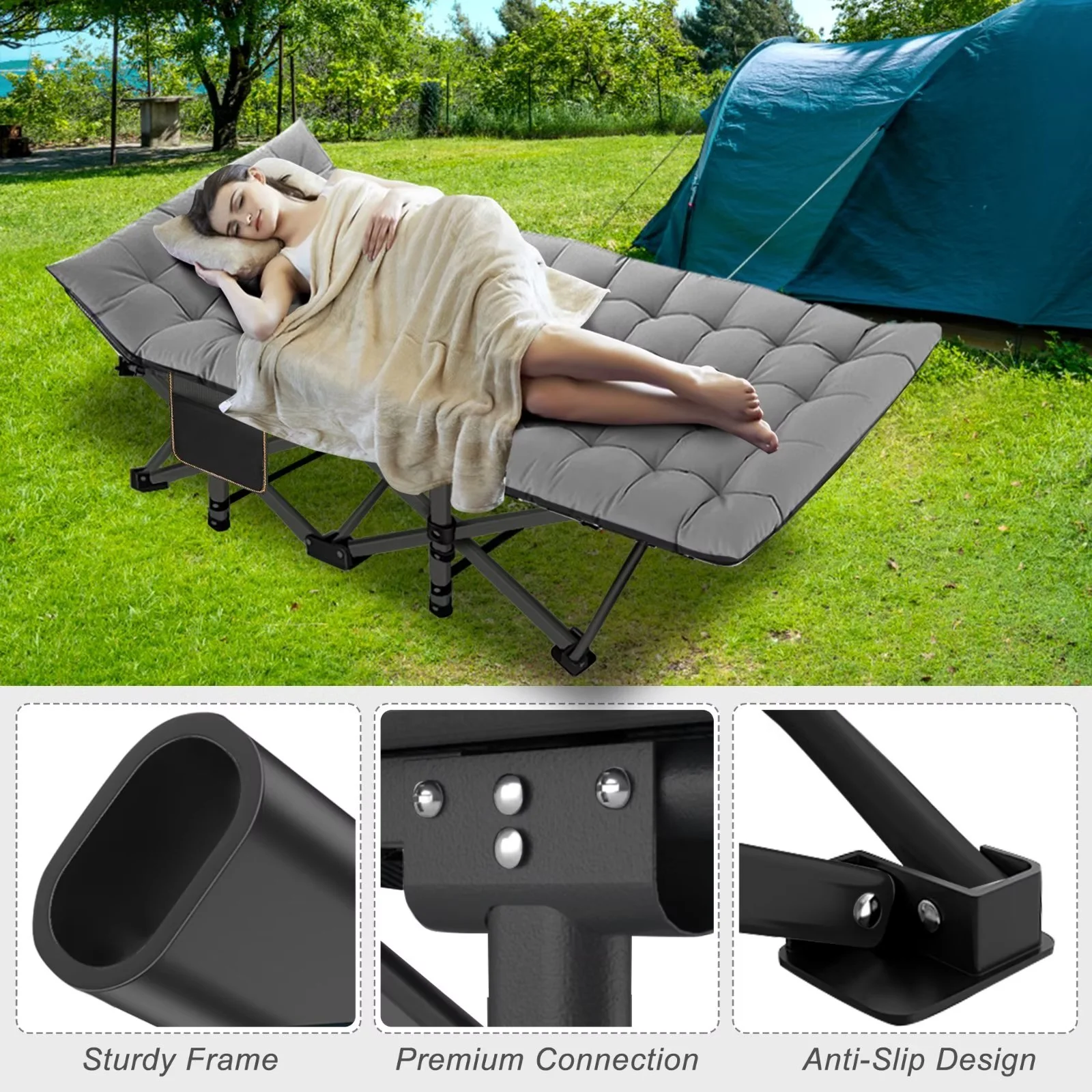 MOPHOTO 2 Pack Oversized 78"*32" Portable Folding Bed for Adults, Heavy Duty Outdoor Camping Cot with Mattress, Rollaway Guest Bed Sleeping Cot with Carry Bag