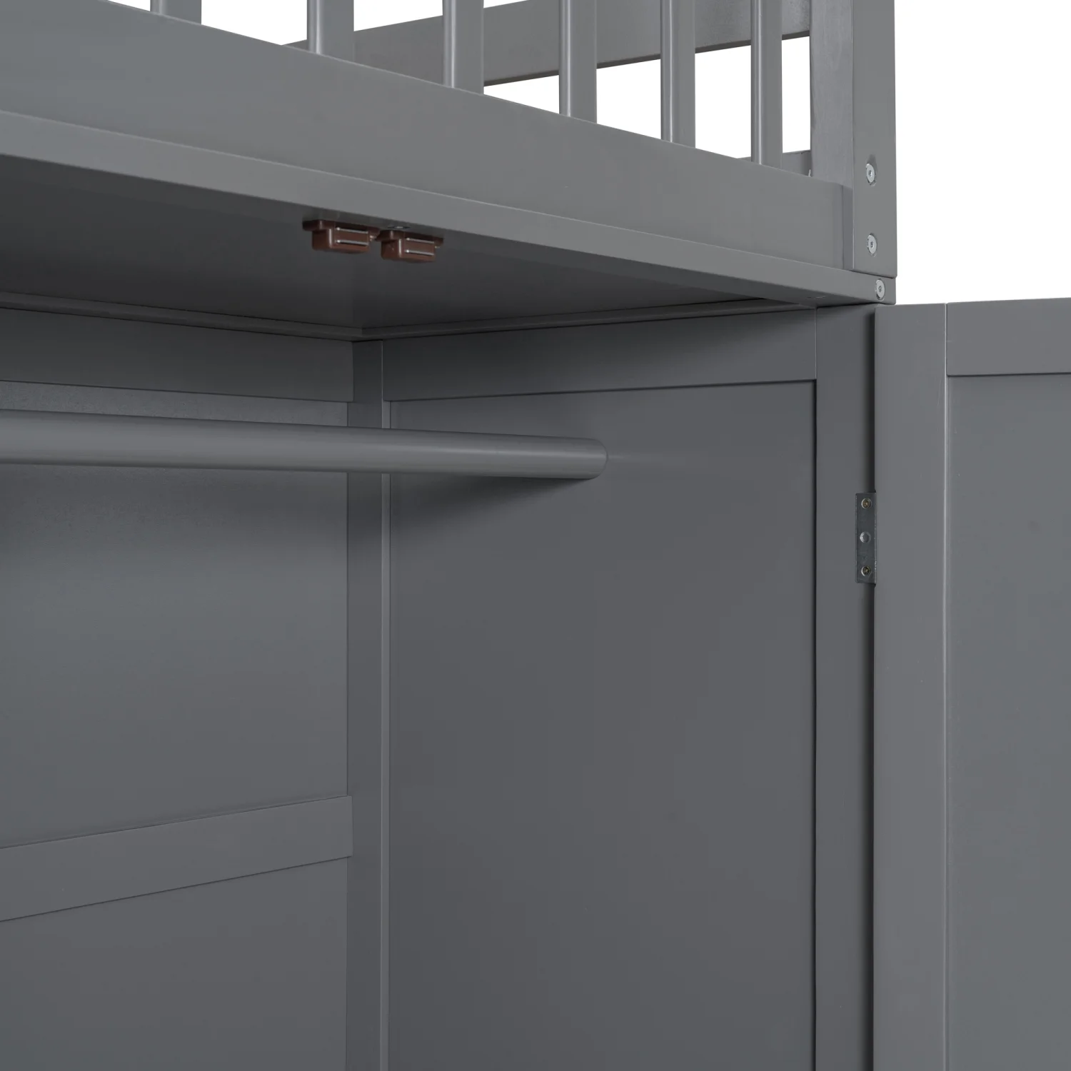 Churanty Twin-Twin Over Full L-Shaped Bunk Bed with Wardrobe Space,Solid Wood Staircase Bunk Bed with Portable Desk,Gray