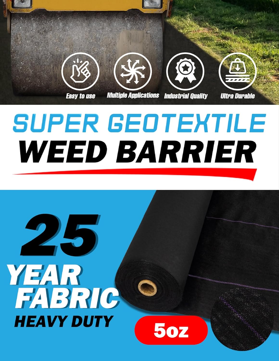 Professional 5oz Geotextile Weed Barrier Fabric - Heavy Duty Landscape Fabric for Gardening, Landscaping, Weed Fabric, Eco Friendly (8x100)
