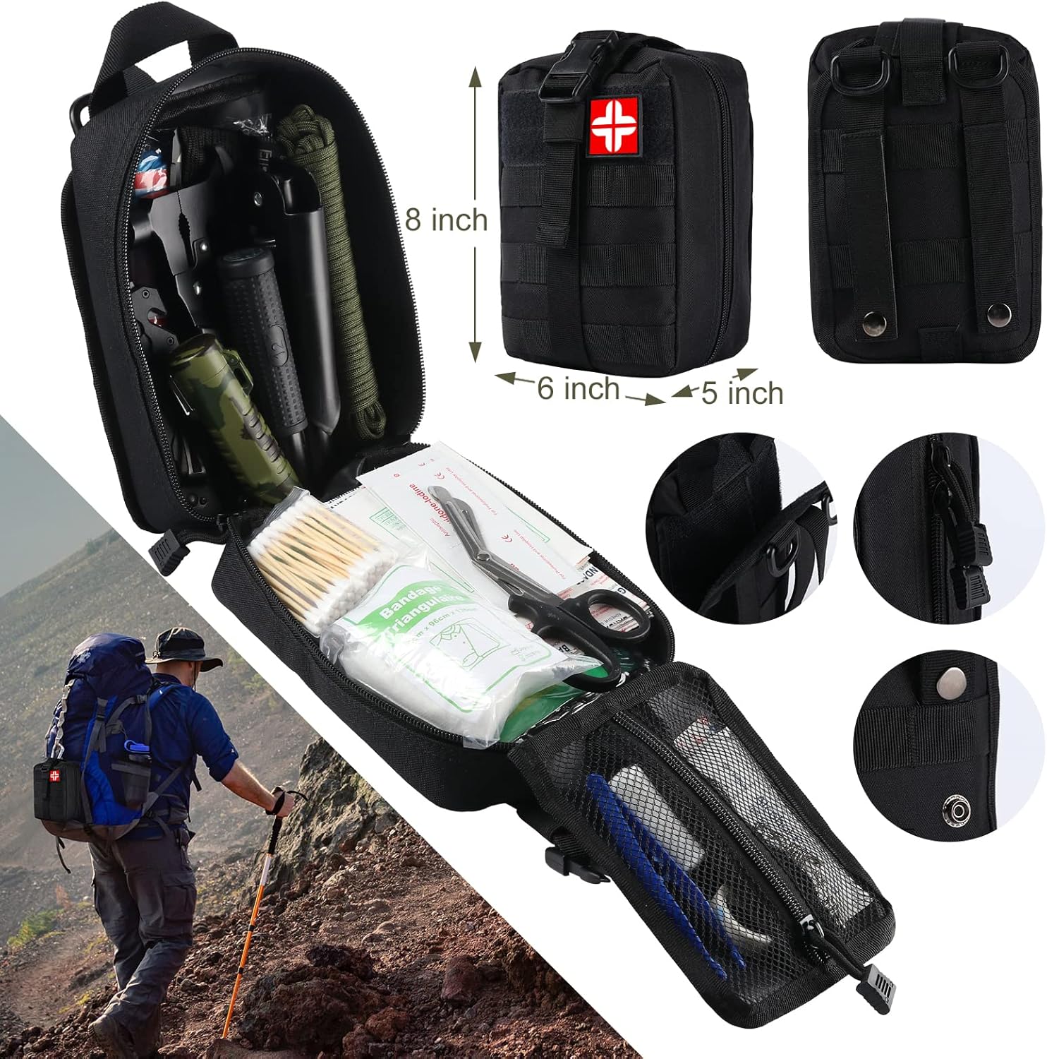 Gifts for Dad from Daughter, 136 Pcs Emergency Survival Kit and First Aid Kit with Molle Pouch, Waterproof Electric Lighter Flashlight, Multi-Tools Survival Gear for Men Camping Hiking