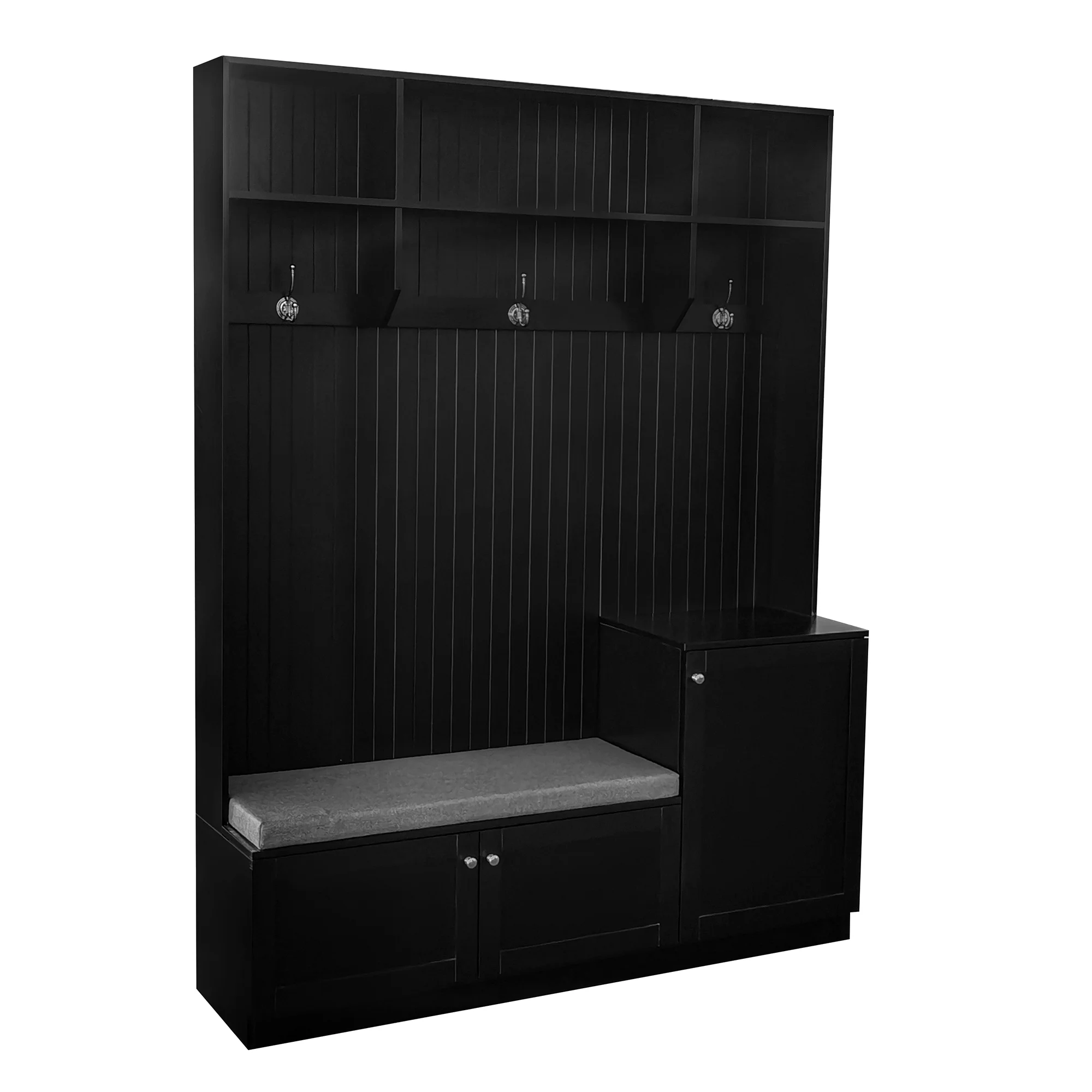 Churanty 4-in-1 Hall Tree with Bench and Shoe Storage, Coat Rack with Cushion Mudroom Bench and Hooks, Modern Hall Trees for Hallway, Black