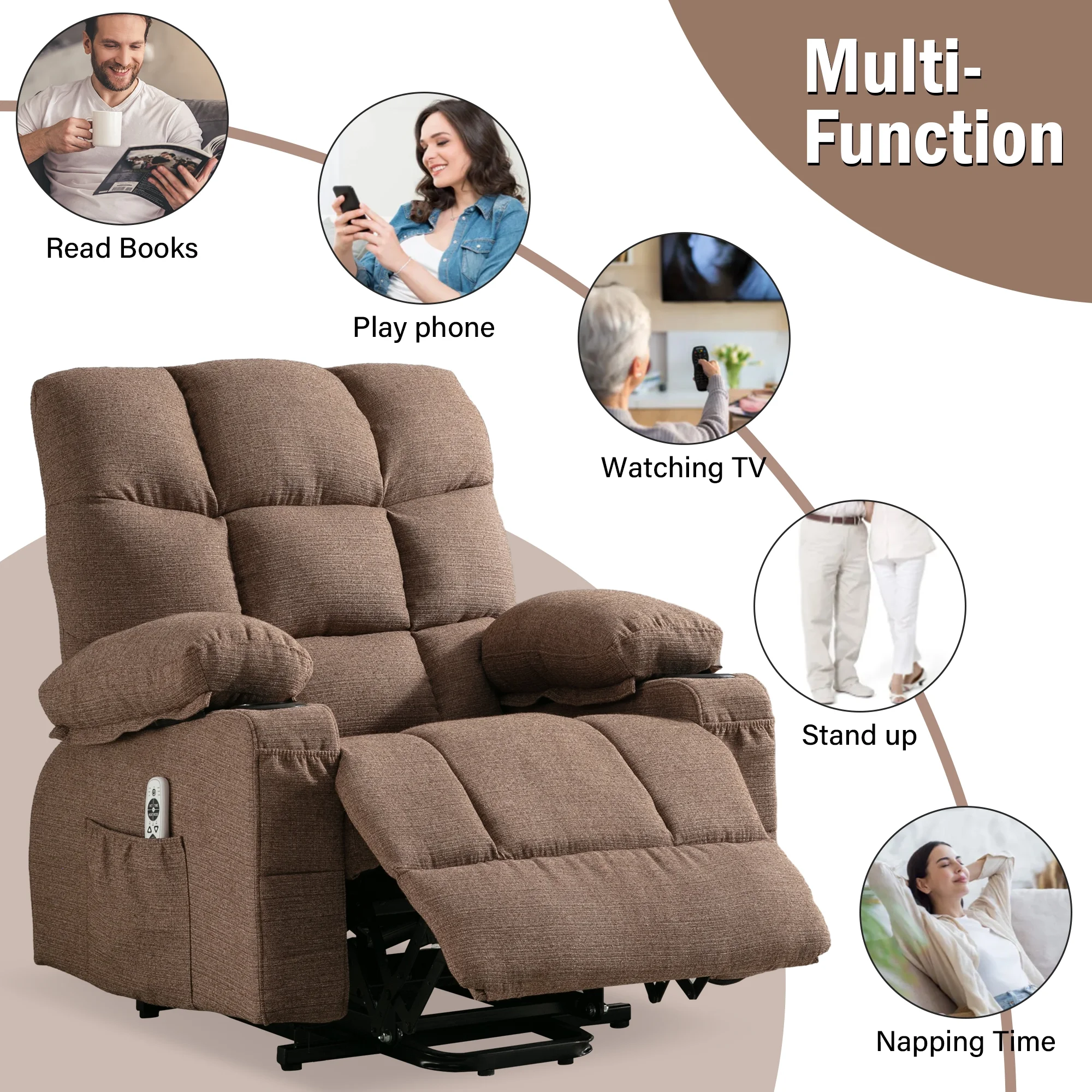 Power Lift Recliner Chair, 23in Wide Large Recliner Chair for Elderly with Massage and Heating, Electric Massage Lift Recliner Chair with Cup Holder, Pocket, USB Port, 330lbs Weight Capacity, Brown - Curated Treasures Market