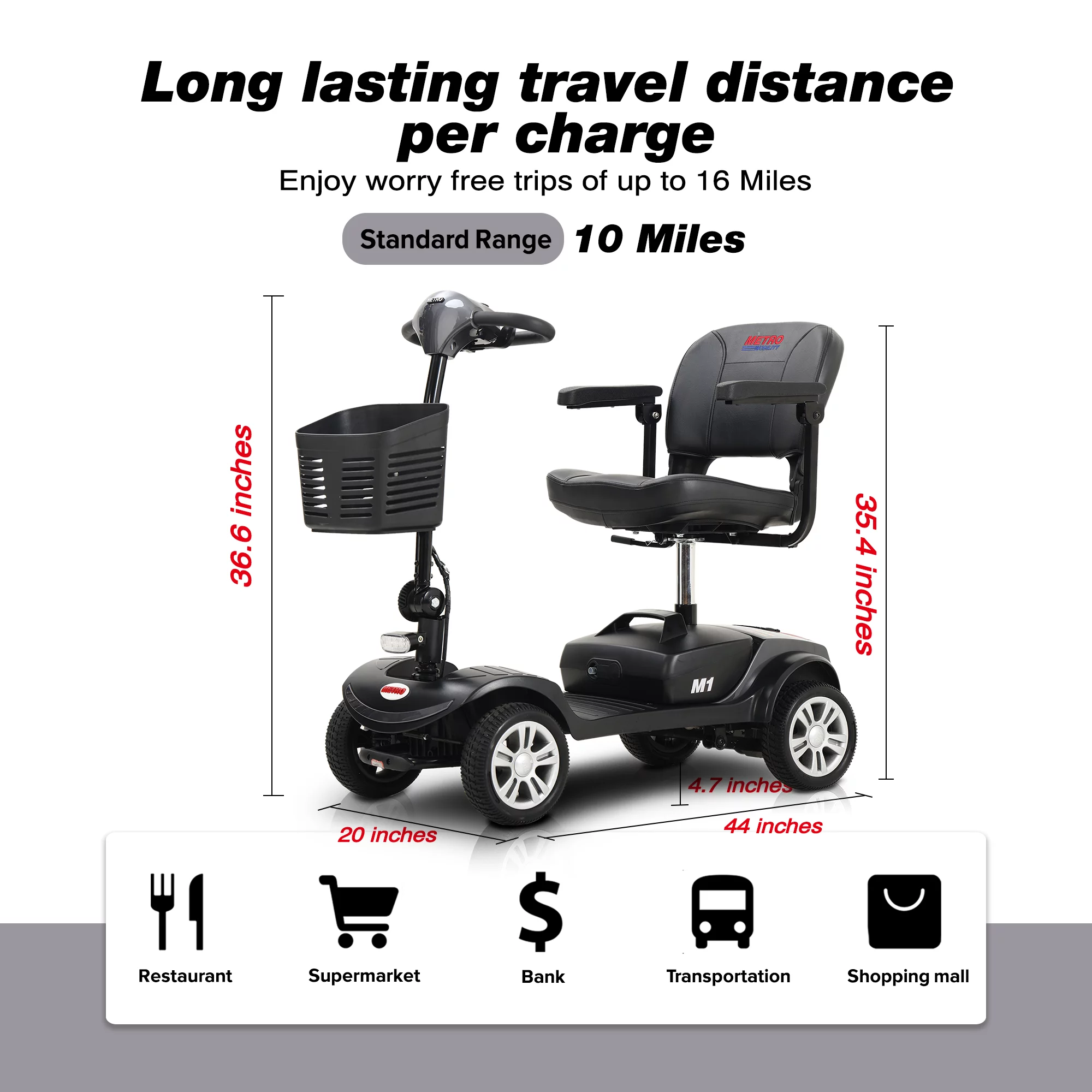 BTMWAY Mobility Scooter, 4 Wheels Electric Scooter for Seniors, Compact Folding Travel Mobility Scooters for Adult, Transformer Mobility Scooter with Swivel Seat, Front and Rear LED Light, Silver