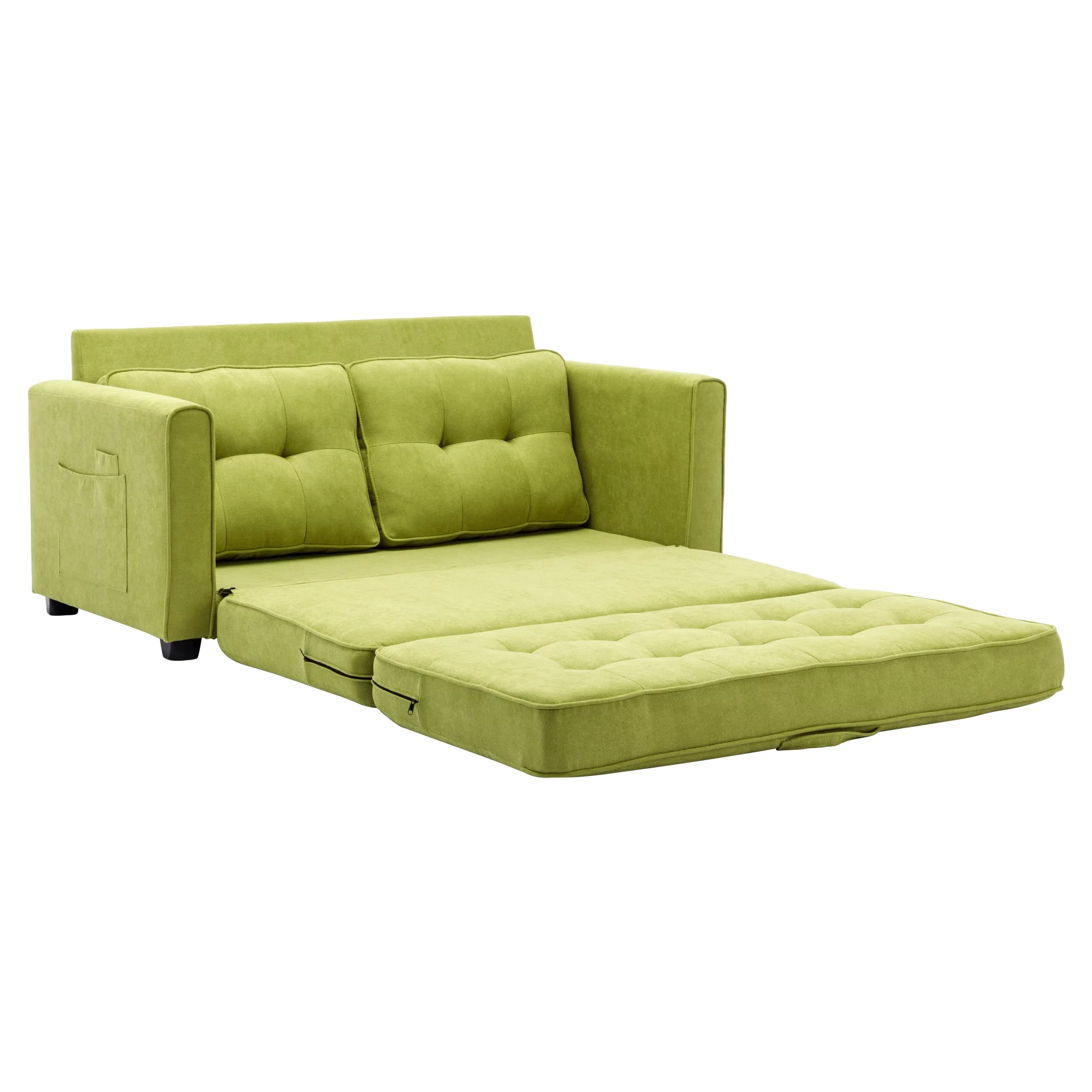 Churanty Convertible Sofa Bed Pull Out Sleeper Loveseat Sofa Chenille Upholstered Couch with Side Pockets for Small Space,Green - Curated Treasures Market