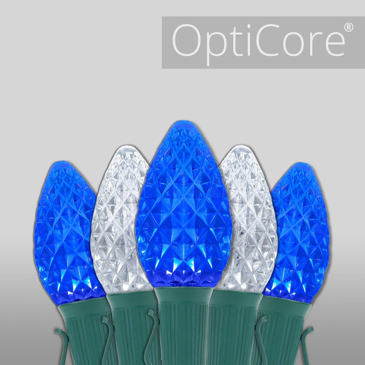 C7 Blue / Cool White OptiCore Commercial LED Christmas Lights, 100 Lig