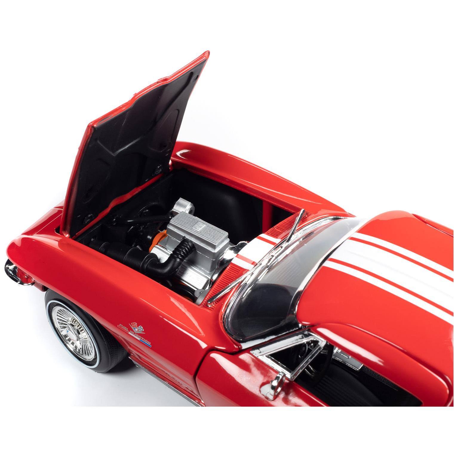 1963 Chevrolet Corvette Stingray Z06 Riverside Red with White Stripes American Muscle 30th Anniversary 1/18 Diecast Model Car by