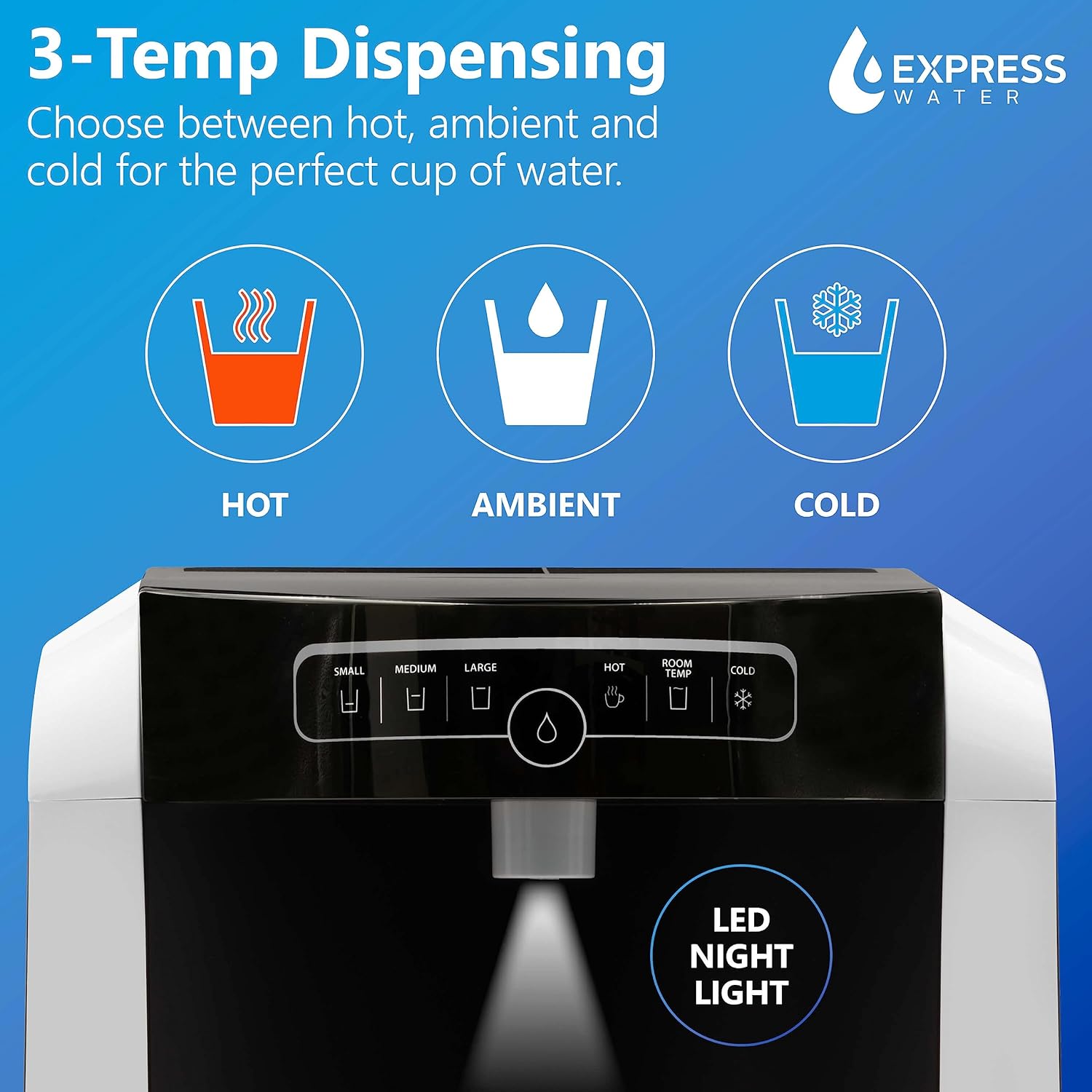 Express Water Countertop Water Dispenser Hot & Cold Water Dispenser, Touch Panel Water Cooler Dispenser with Pre-Set Cup Sizes, Water Machine Easily Connects to Reverse Osmosis Water Filtration System