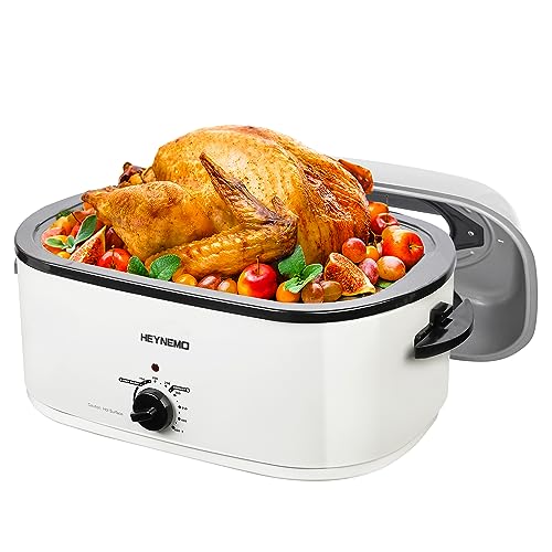 Roaster Oven with Self-Basting Lid, Large Electric Turkey Roaster Oven with Defrost & Warm Function, Adjustable Temperature, Removable Pan & Rack, Stainless Steel