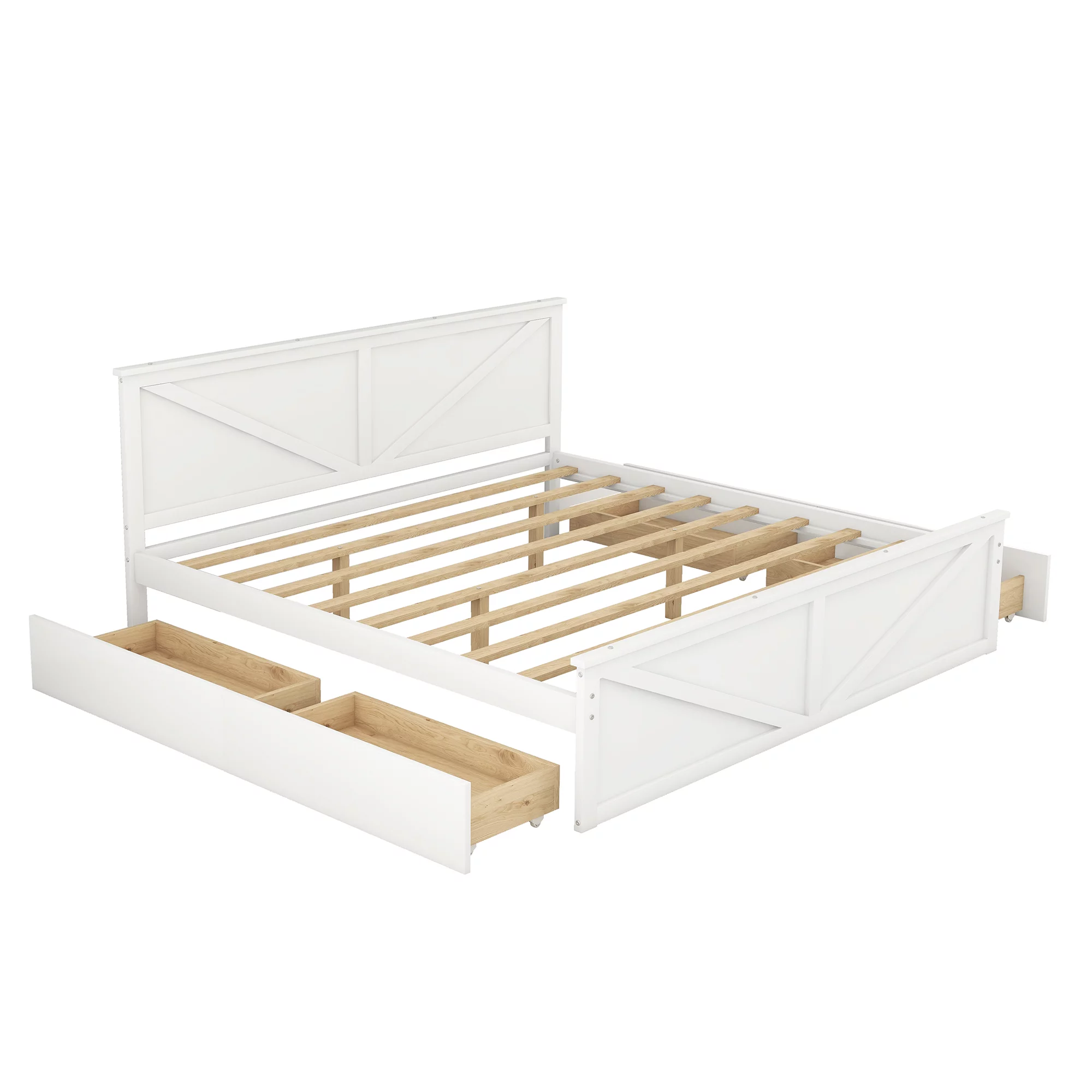 iRerts King Bed Frame with Headboard, Solid Wood King Platform Bed Frame with Storage Drawers, Slats Support and Support Legs, Modern King Size Bed Frame No Box Spring Needed for Bedroom, White