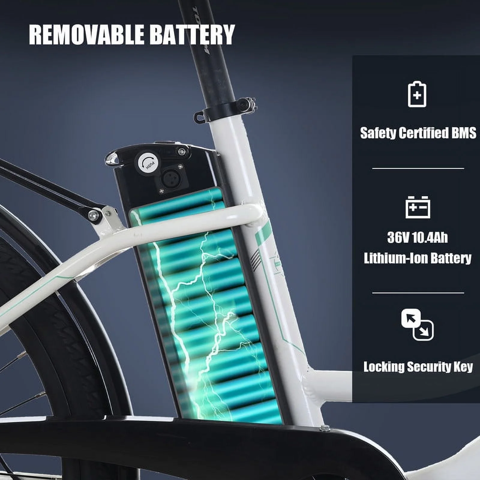 Totem Skyline Electric Bike for Adults, 26” Ebike 350W Powerful Motor, 36V 10.4Ah Removable Battery Electric Cruiser Bike, Shimano 7-SPEED Gears, Electric City Commuter Bike, White