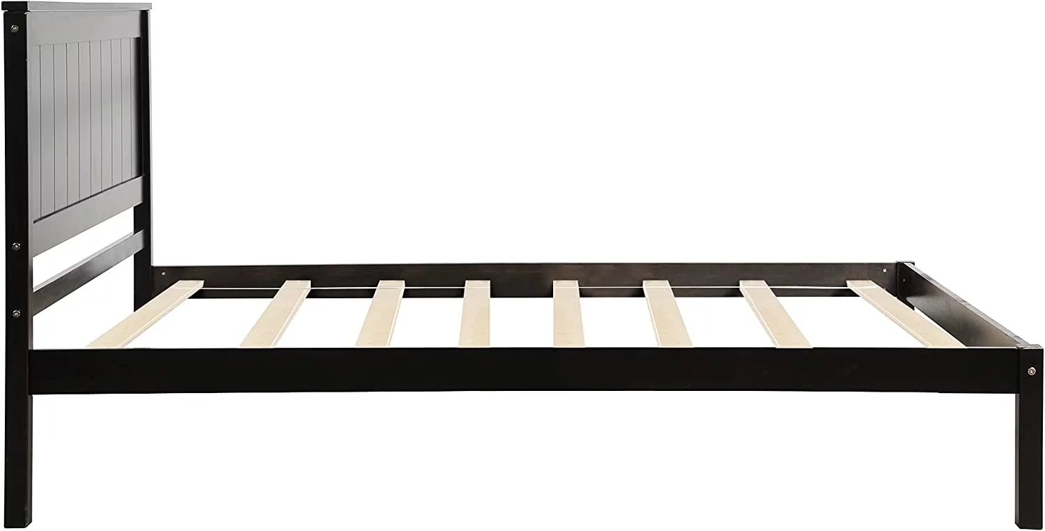 Full Size Solid Wood Platform Bed Frame with Headboard and Wooden Slat Support, No Box Spring Needed, Mattress Foundation, Easy Assembly, Espresso