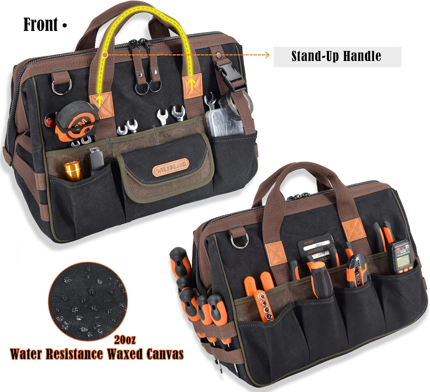 32-Pockets Waxed Canvas tool bag, Heavy-Duty Electrician tool bag, HVAC tool bag, Tool bag organizer, 16" Tools bag carrier, Tool bags for electricians, Tool bags for men, Tool bags for construction