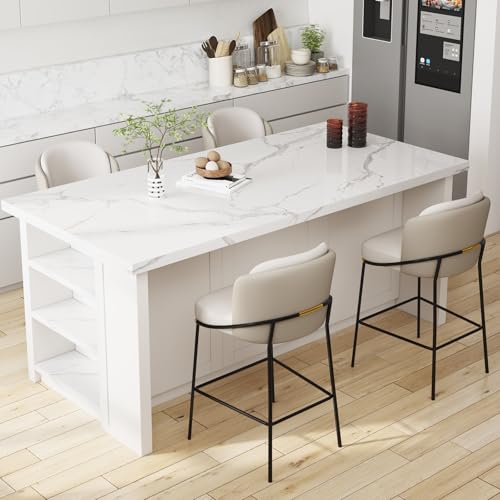 homary 72'' Kitchen Islands with Storage Modern White Kitchen Table with Seating & 3 Drawers Dining Table
