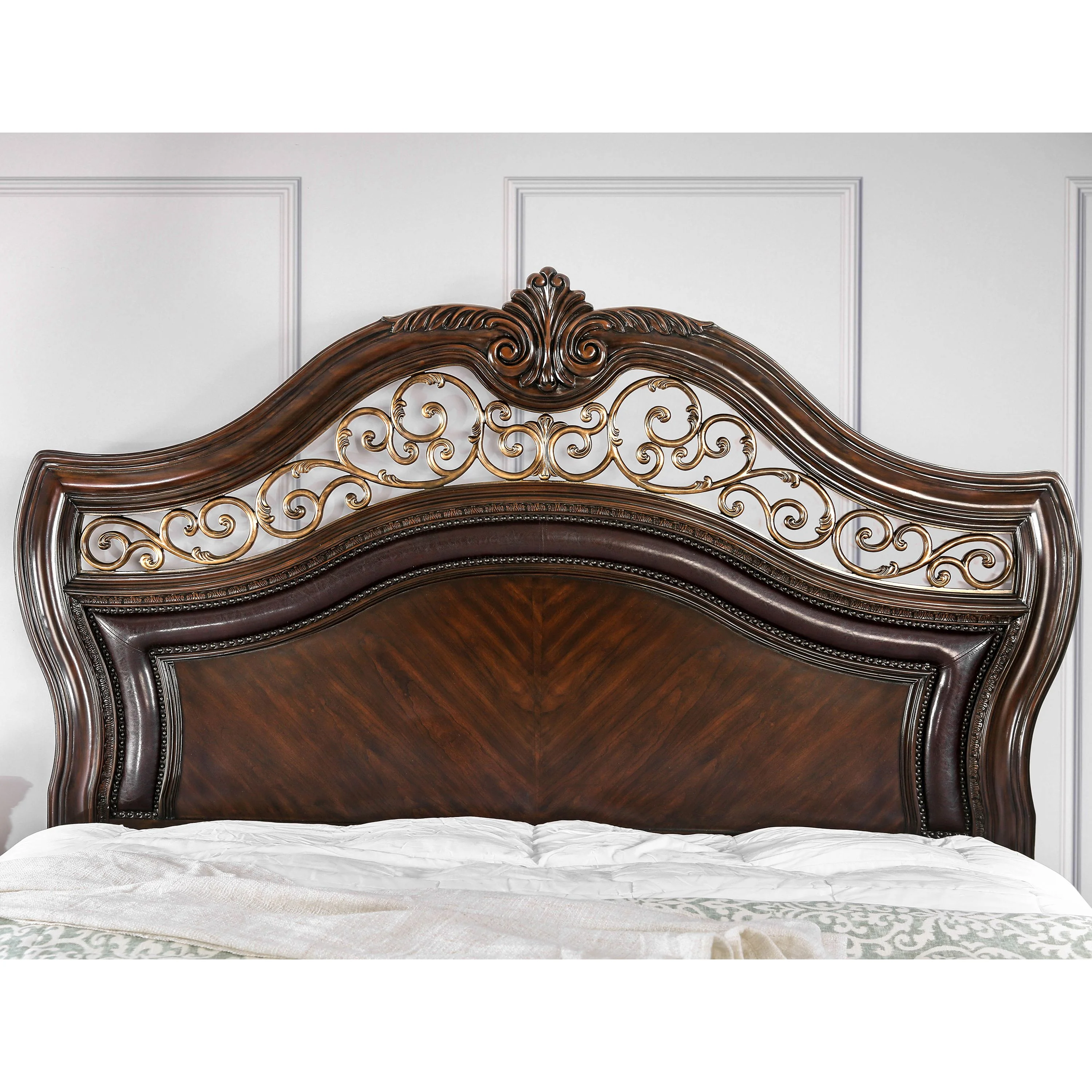 Furniture of America Davidson Wood Panel Bed, Queen, Brown Cherry