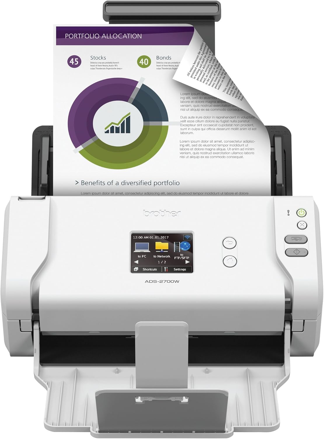 Brother Wireless High-Speed Desktop Document Scanner, ADS-2700W, Touchscreen LCD, Duplex Scanning