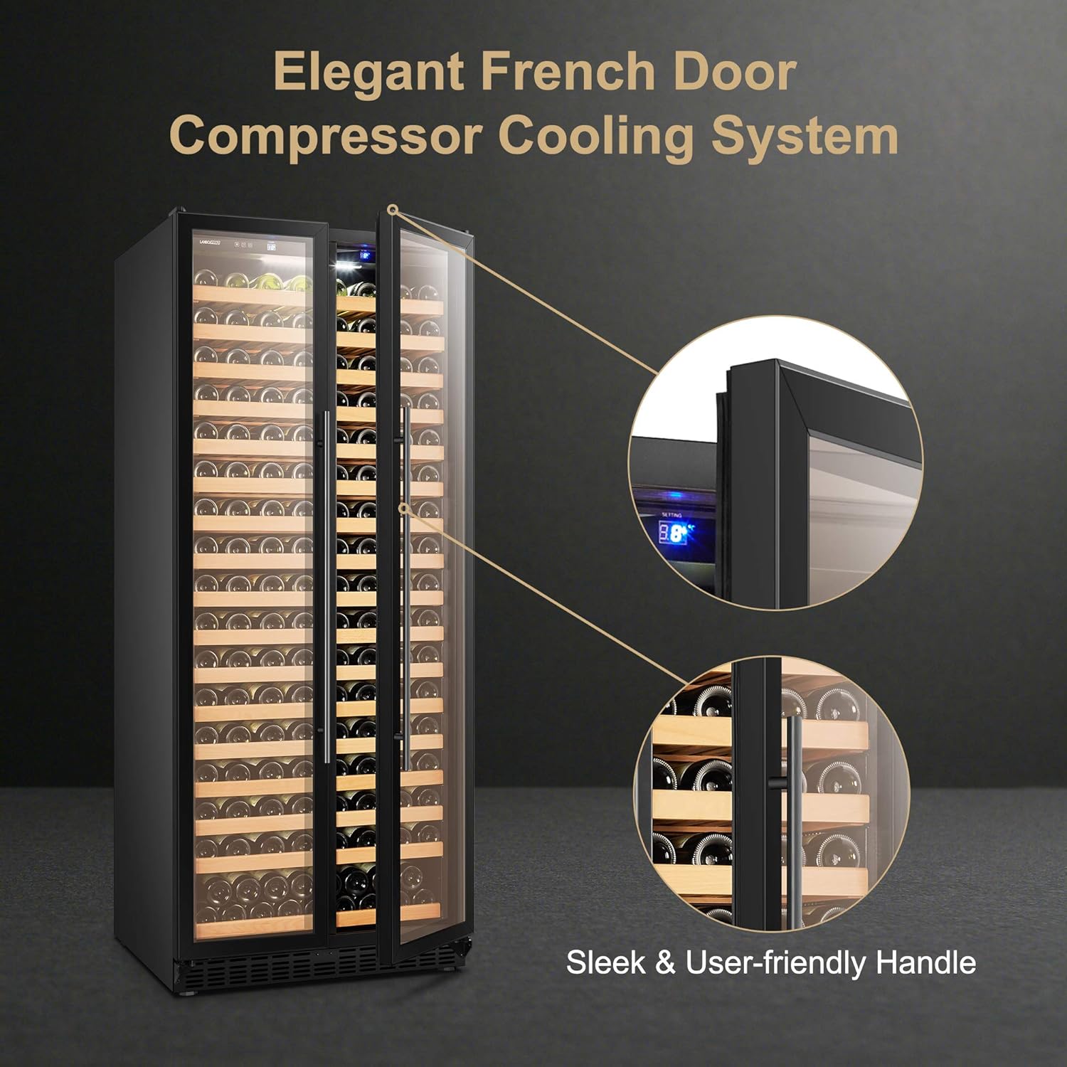 Wine Cooler Refrigerator 257 Bottle Wine Cellar with Glass French-Door, 32 Inch Wide