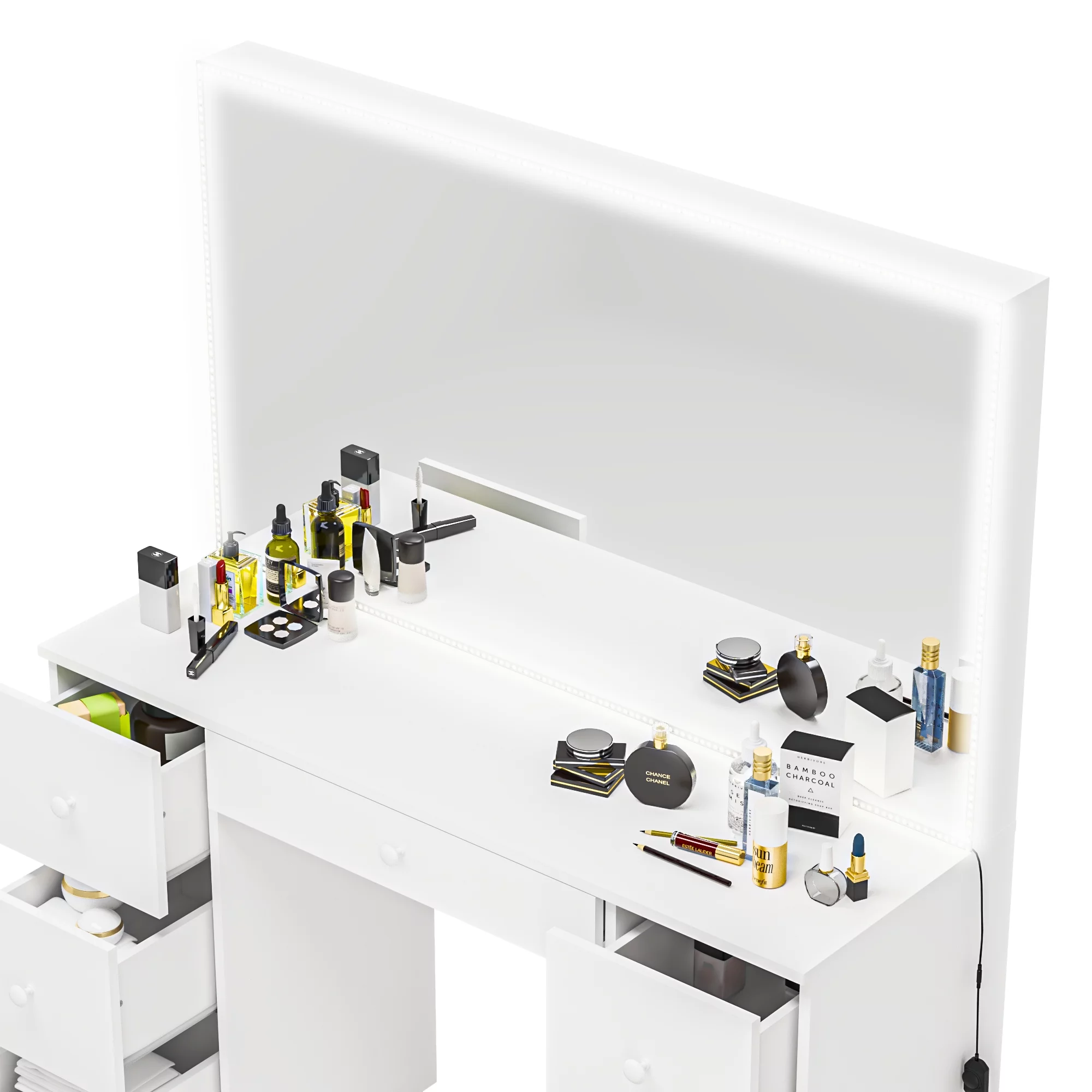 Ember Interiors Modern Lighted Vanity Table, for Bedroom