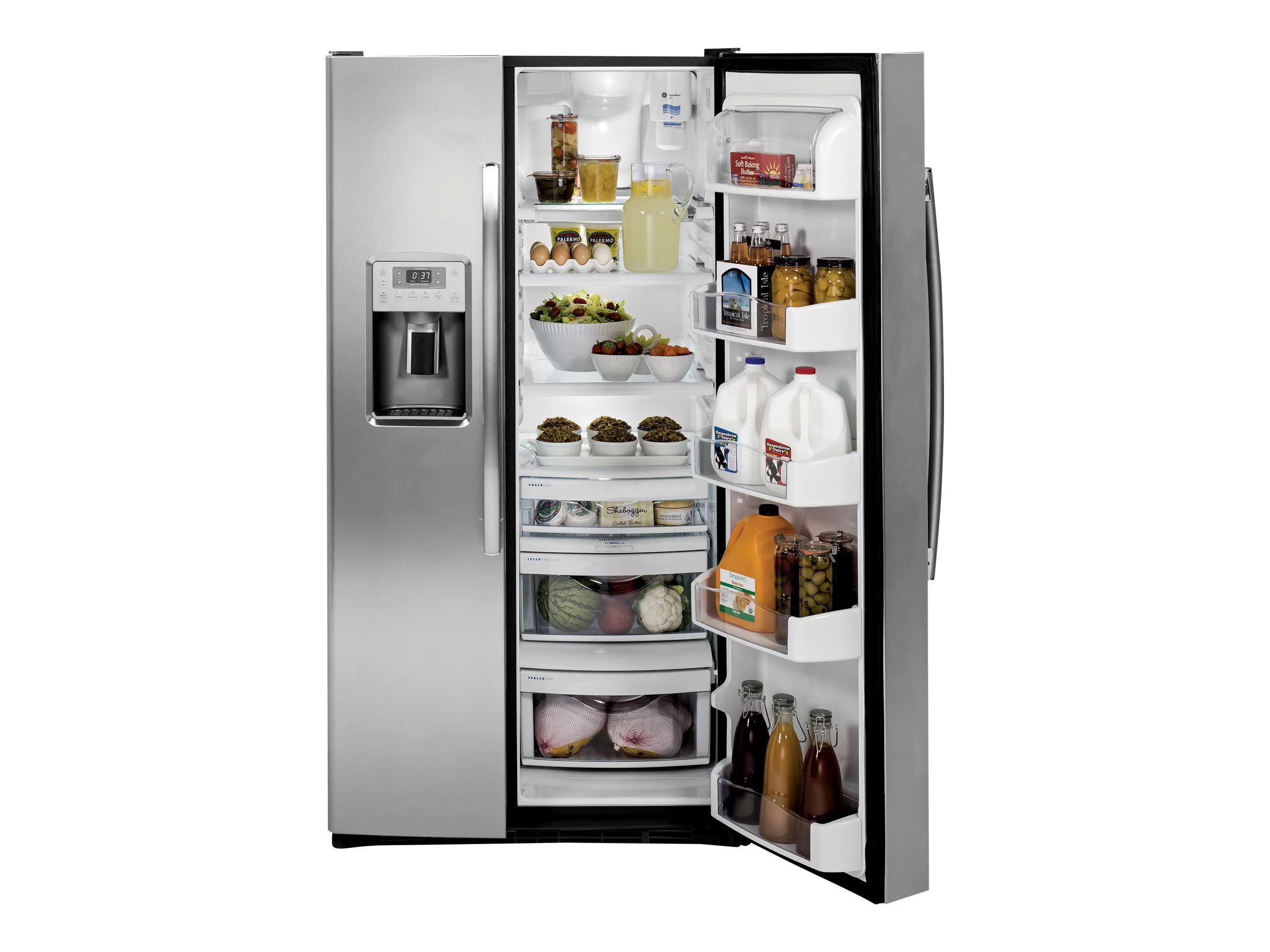 "GE Profile PSS28KSHSS - Refrigerator/freezer - side-by-side with water dispenser, ice dispenser - width: 35.7 in - depth: 36 in - height: 69.3 in - 28.4 cu. ft - stainless steel/dark gray"