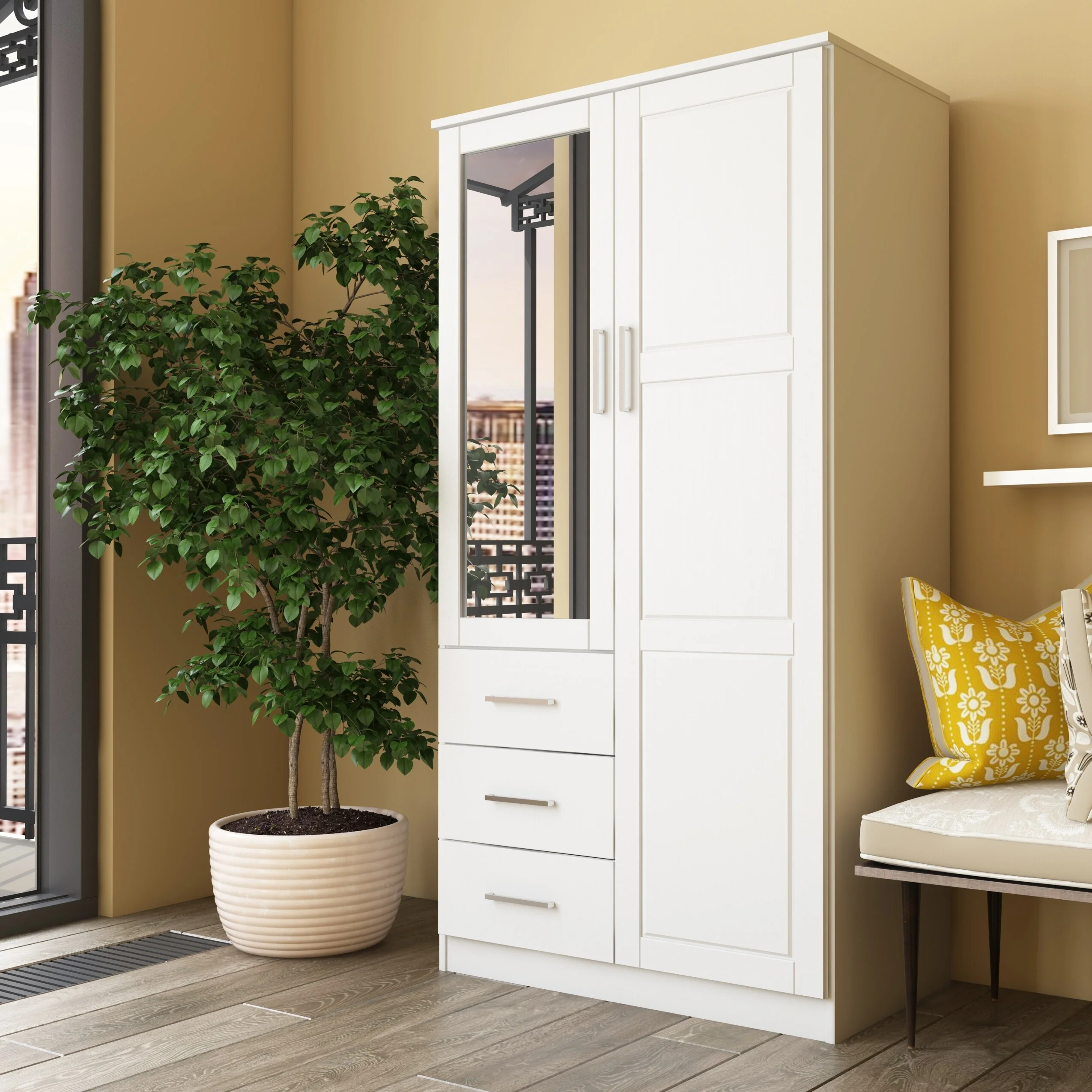 Palace Imports, Inc. Palace Imports 100% Solid Wood Metro Wardrobe Armoire with Solid Wood or Mirrored Doors White