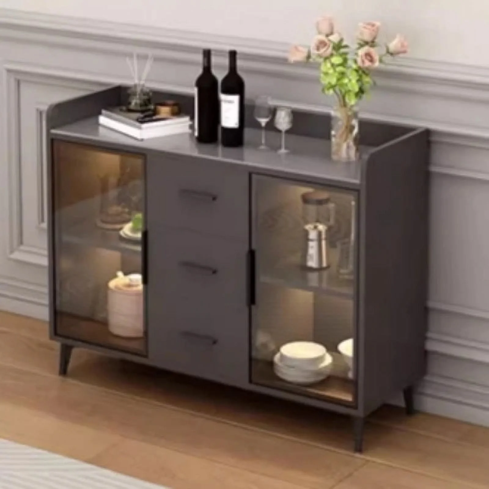 Display Cabinet Sideboard Storage Dining Room Pantry Wood Sideboard Kitchen Shelves Muebles Para Cocina Home Furniture YN50SB