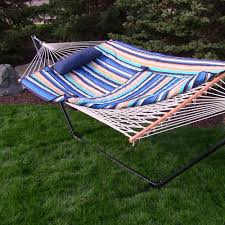 Sunnydaze Decor Multi Color Chevron Cotton Rope Hammock with 12 Foot Stand Pad