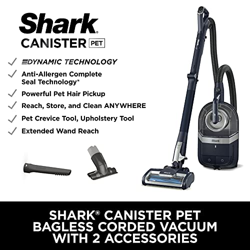 Shark CZ351 Pet Canister Vacuum, Bagless, Corded with Self-Cleaning Brushroll & PowerFins