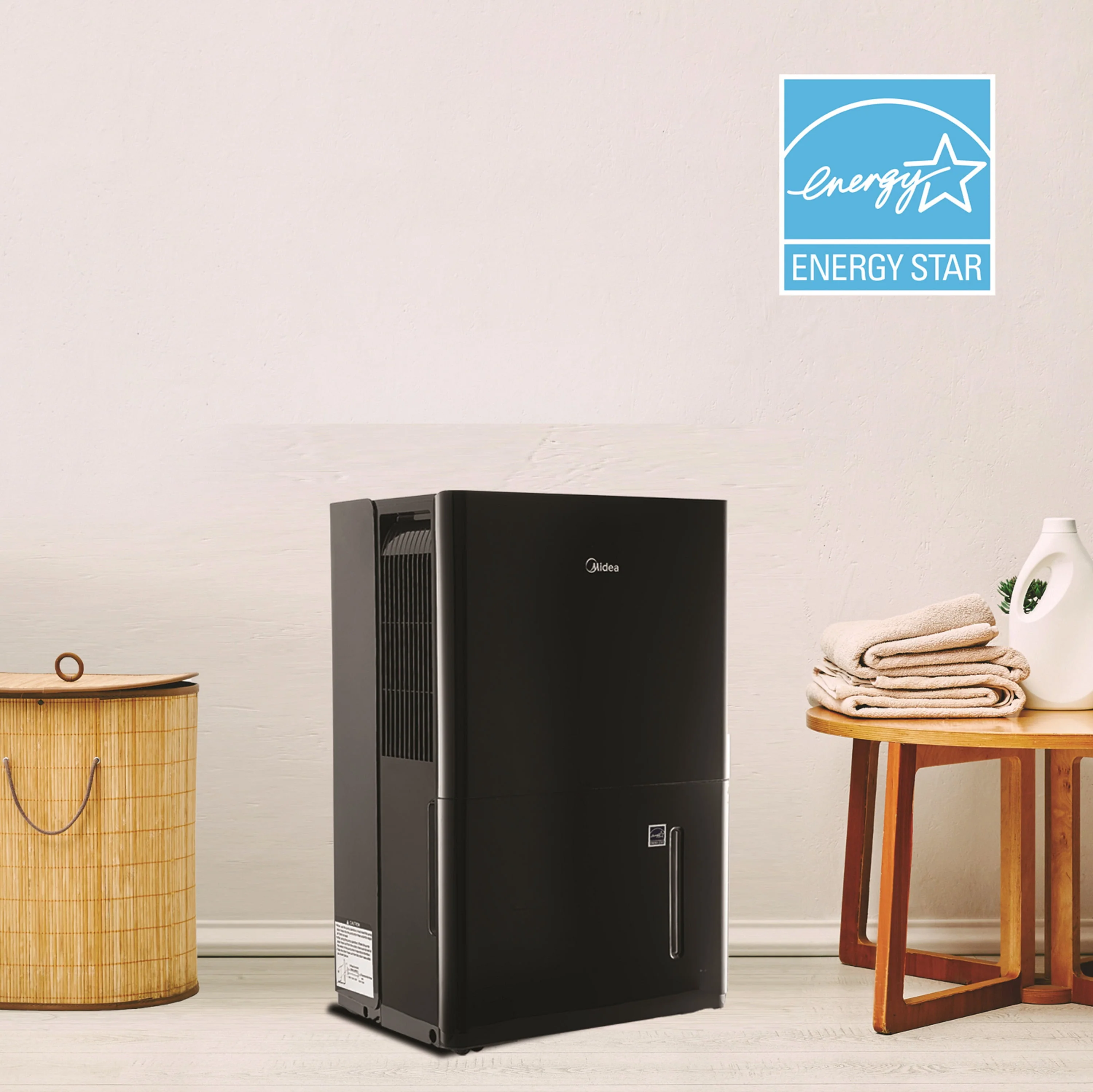 Midea 50-Pint Smart Dehumidifier with Pump - Wet Rooms, Energy Star, For Areas up to 4,500 Sq. ft., Black, MAD50PS1WBL