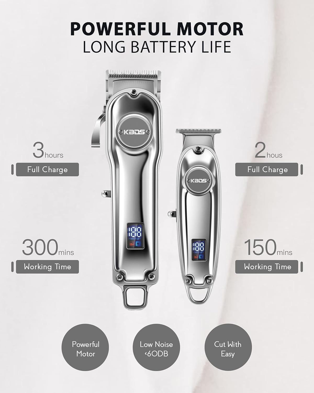 Professional Hair Clippers for Men, KBDS Cordless Clippers and T-Blade Hair Trimmer Barber Kit with Stainless Steel Blades and LED Display USB Rechargeable for Family and Salon Pack of 2