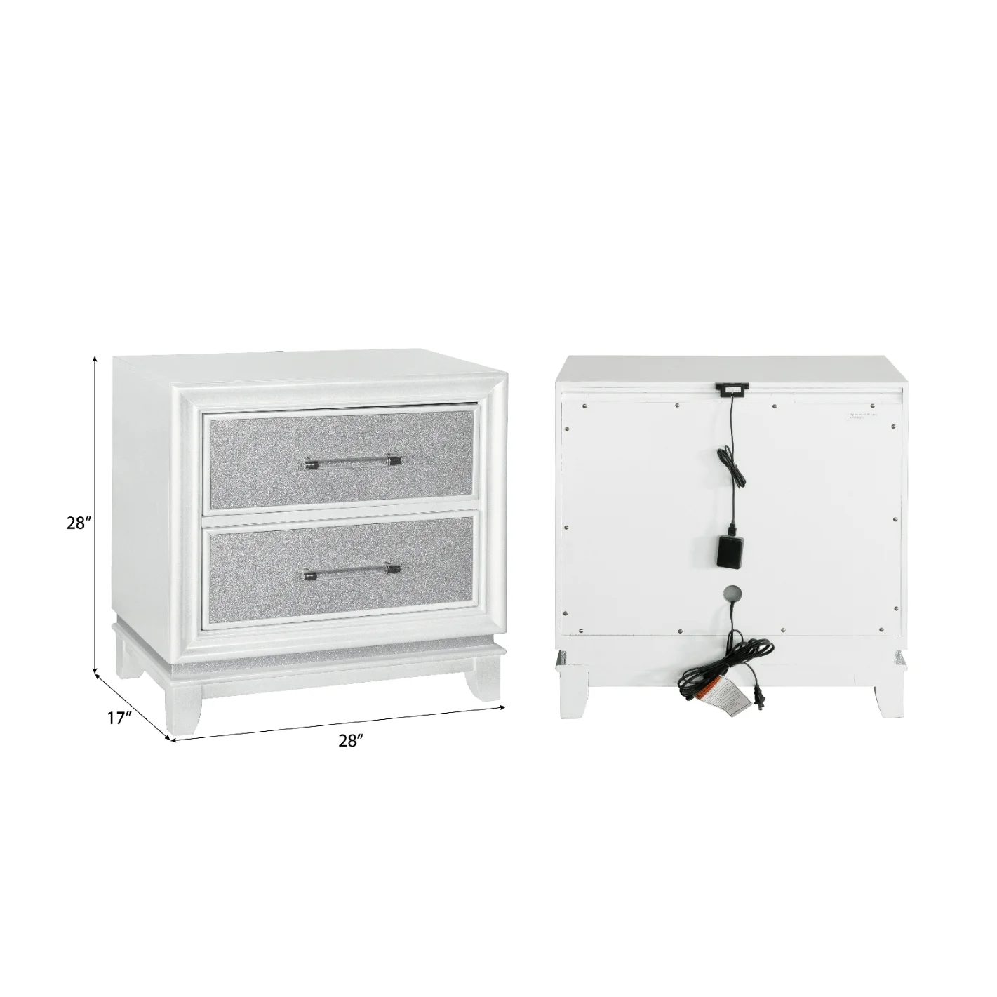 Roundhill Furniture Galaxy 4-Piece Bedroom Set with LED Lights, Tufted Bed, Dresser, Mirror, and Nightstand in Pearlized White, Queen