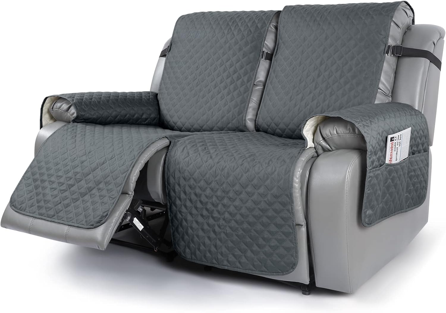 KinCam Recliner Sofa Cover, Pet Sofa Cover for 2 Seat Reclining Couch, Motion Recliner Couch Cover Furniture Protector with Elastic Straps (2 Seater, Dark Gray)