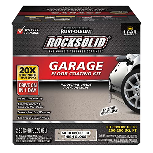 Rust-Oleum 293513 RockSolid Polycuramine Garage Floor Coating, 2.5 Car Kit, High Gloss Gray