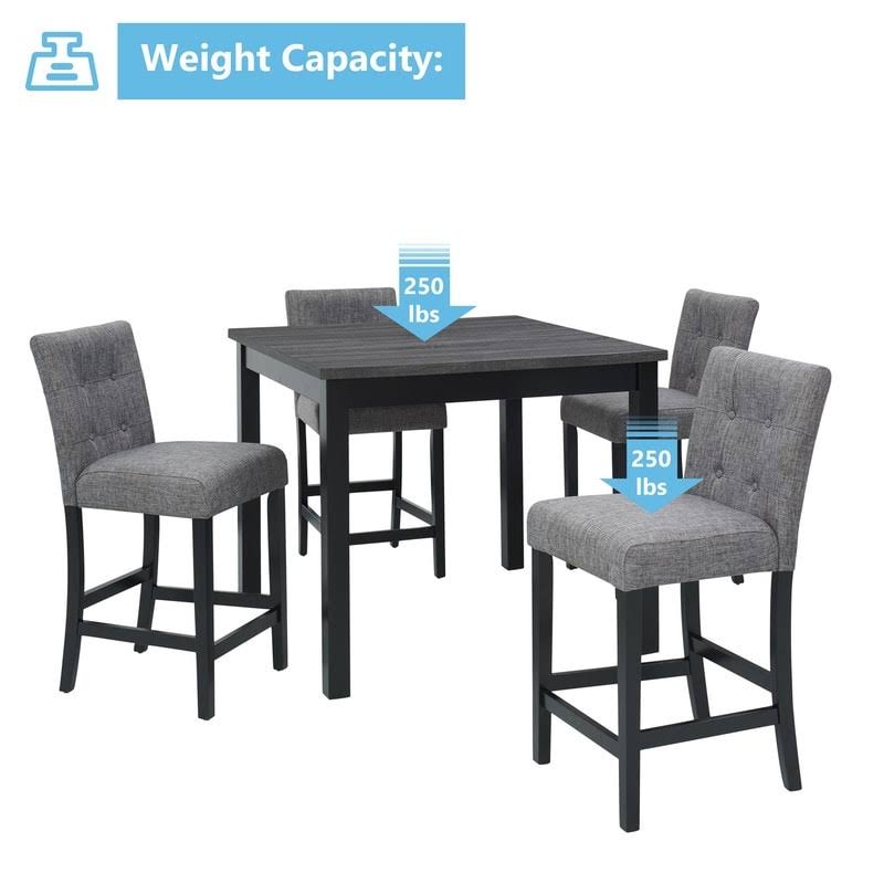[Pre-sale]5-Piece Dining Set Wood Square Dining Room Table and Chairs Stools - Grey