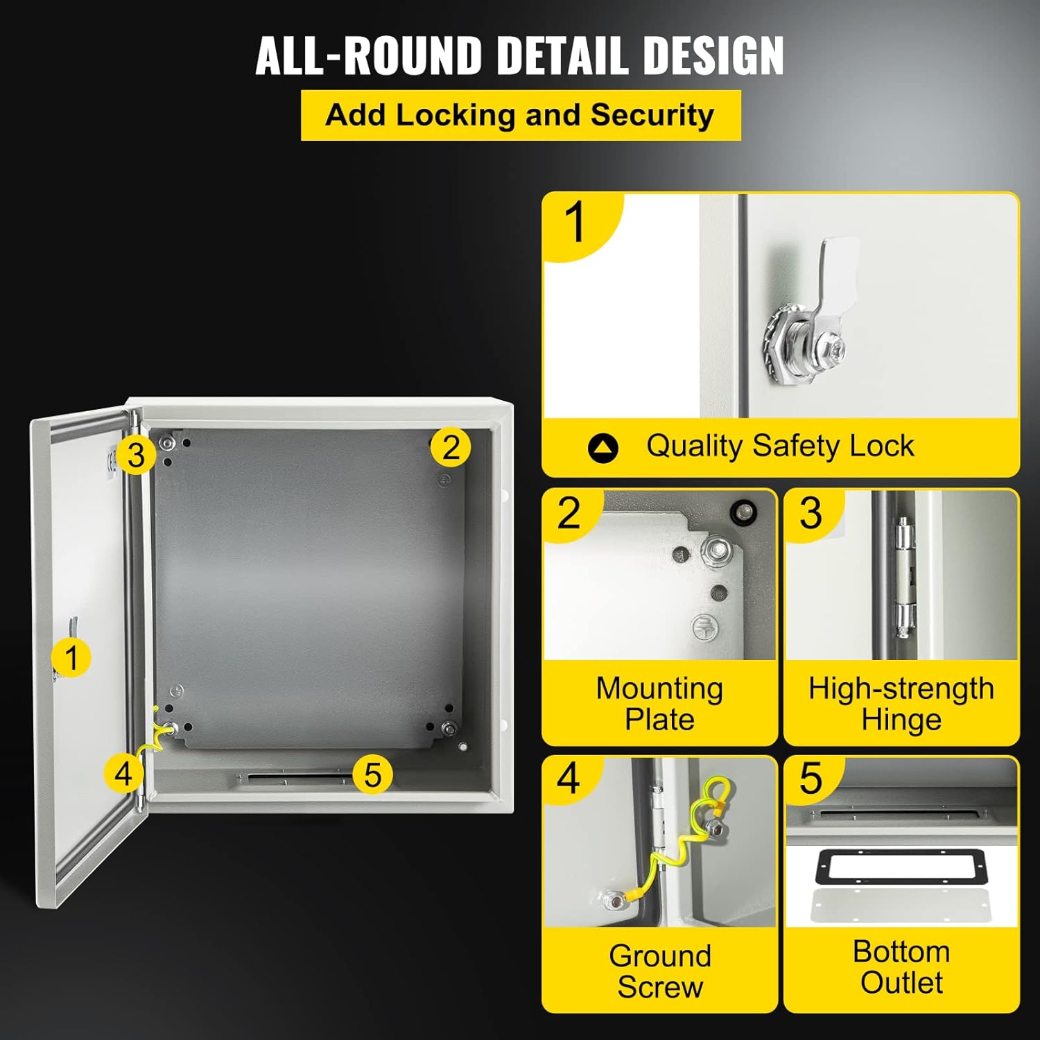VEVOR NEMA Steel Enclosure, 12 x 10 x 6'' NEMA 4X Steel Electrical Box, IP66 Waterproof & Dustproof, Outdoor/Indoor Electrical Junction Box, with Mounting Plate