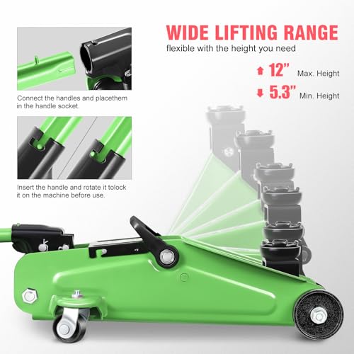 DNA MOTORING Floor Jack 3 Ton (6000 lbs) Capacity, Fast Lift Service Jack Low Profile Steel Heavy Duty Hydraulic Car Jack, Lifting Range 3"-20", Black, TOOLS-00475-BK