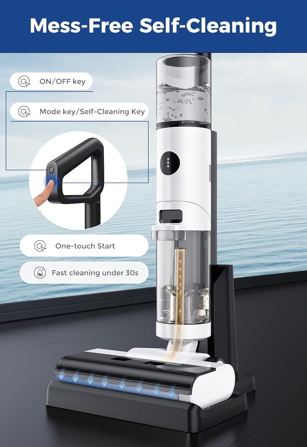 ED12 Cordless Wet Dry Vacuum Floor Cleaner and Mop Combo, Edge Cleaning, One-Step Cleaning, Electric Mop with Suction, 850ml Water Tank, 30 Minutes Running Time for Hard Floors, Pet Hair