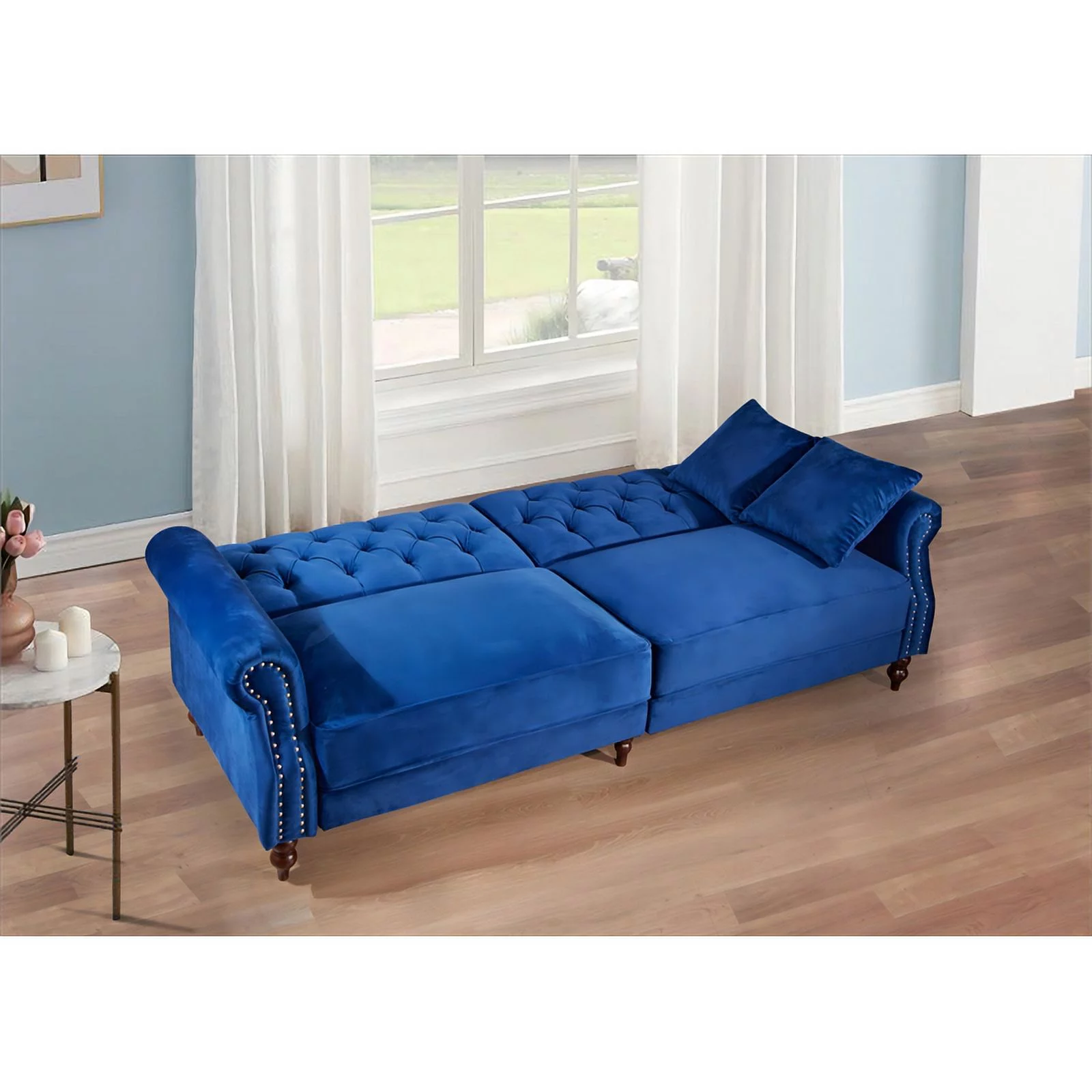 87.8'' Convertible Blue Velvet Sofa Bed Sleeper