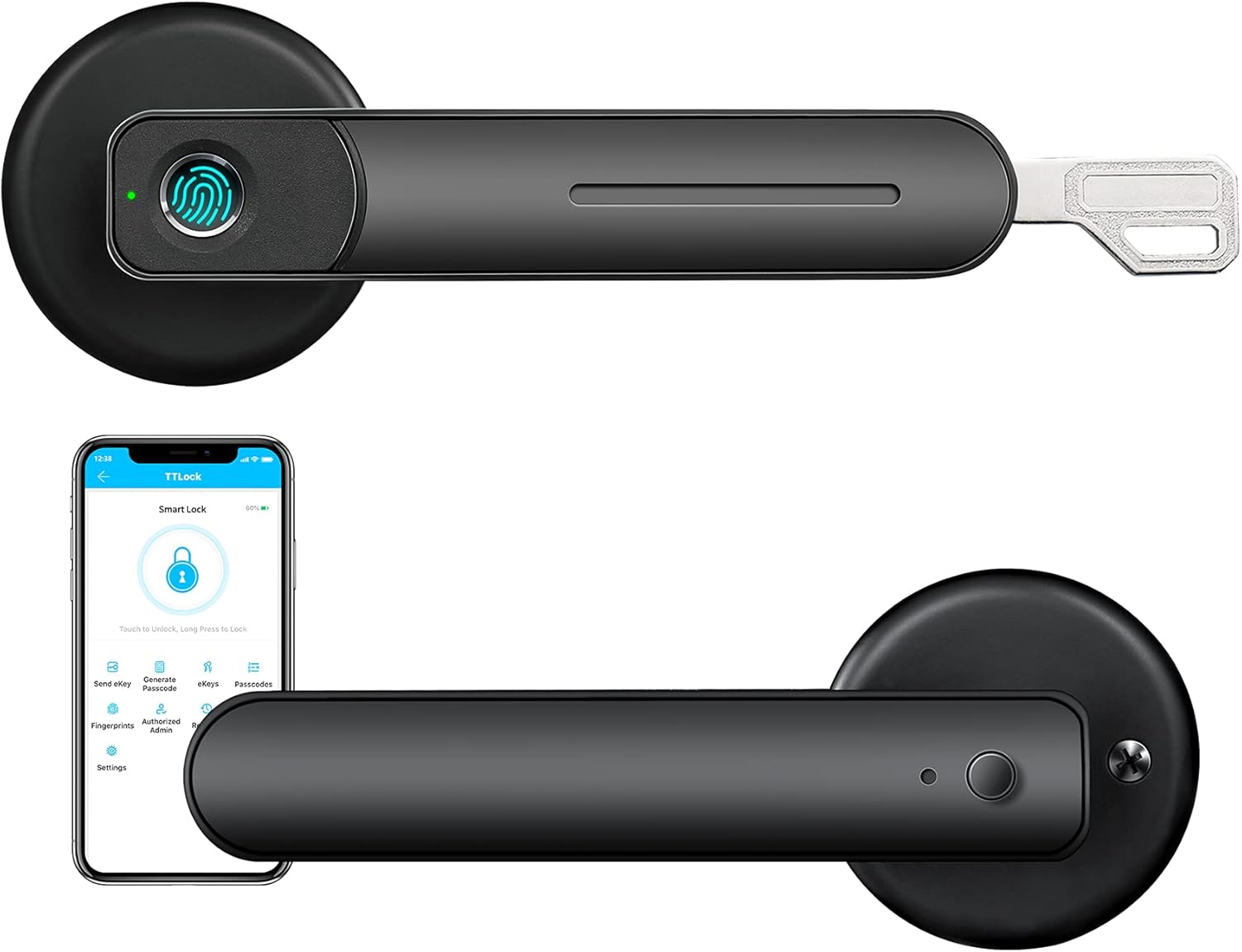 Smart Lock,CATCHFACE Fingerprint Door Lock Keyless Entry Door Lock Fingerprint Door Handle Biometric Door Lock with Fingerprint/TTlock App/Code/Key WiFi Door Lock for Front Door Home Airbnb(Black)