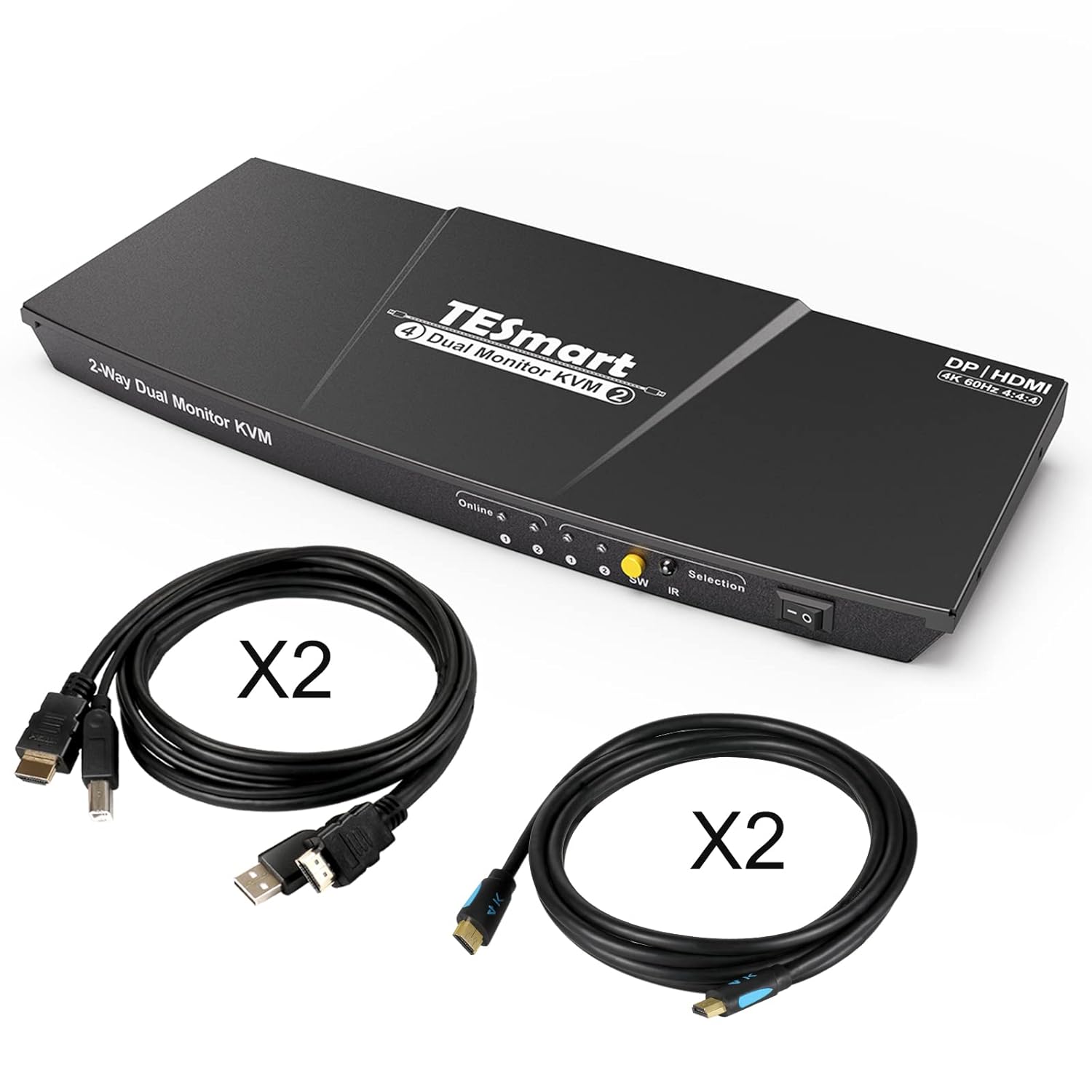 TESmart DisplayPort + HDMI Dual Monitor KVM Switch Support UHD 4K@60Hz USB 2.0 Devices Control Up to 2 Computers with (DP+HDMI+USB) Input Ports and 2 Montiors with HDMI Port (Grey)