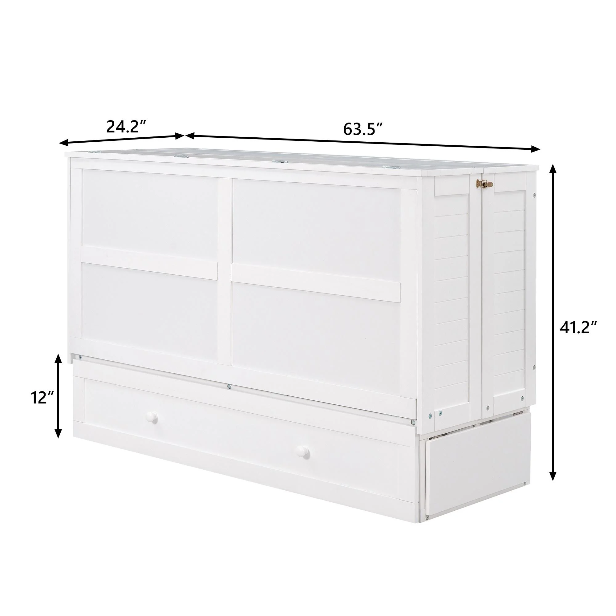 Bellemave Murphy Cube Cabinet Bed with Storage Drawer, Wood Queen Size Murphy Bed Cabinet with Side Little Shelves, Easy Fold Bed Frame for Guest Room, Home, Office (White)