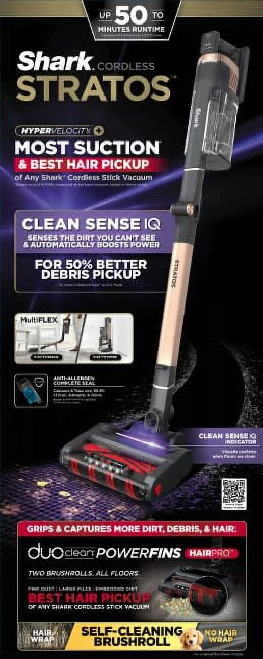 Shark Stratos Cordless Stick Vacuum Cleaner with Clean Sense IQ & DuoClean PowerFins HairPro MultiFLEX, IZ840H