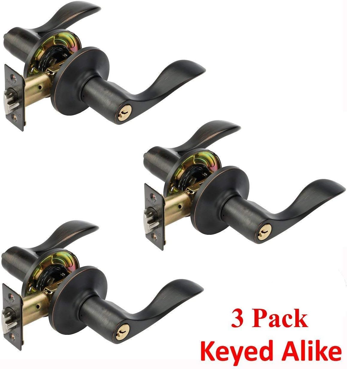 Dynasty Hardware HER-00-12P, Heritage Front Door Entry Lever Lockset, Aged Oil Rubbed Bronze - (3 Pack) - Keyed Alike Pack of 2