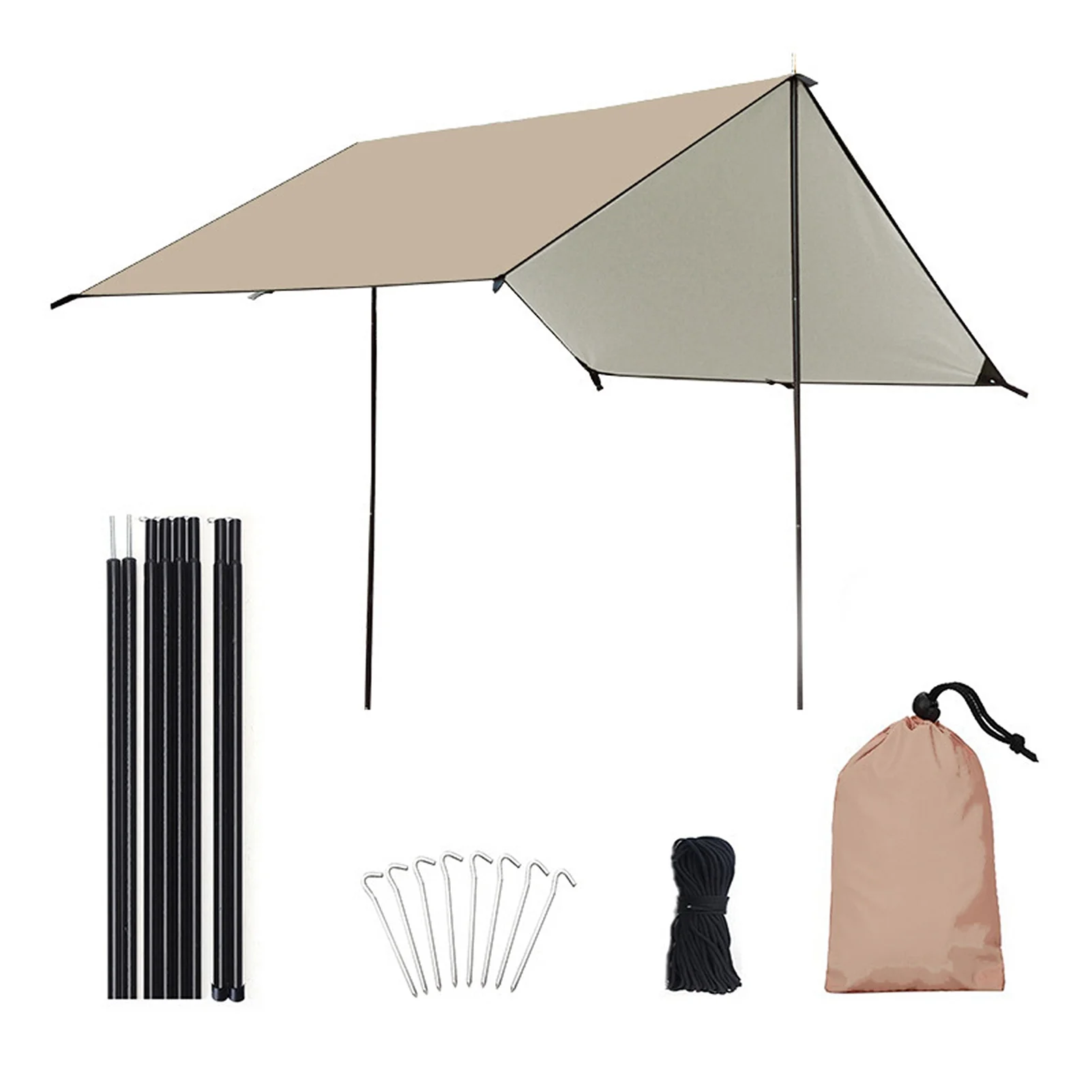 Carevas Camping Awning with Poles Waterproof Protection Sun Shade Outdoor Camping Hiking Backpacking Tarp Rain Fly
